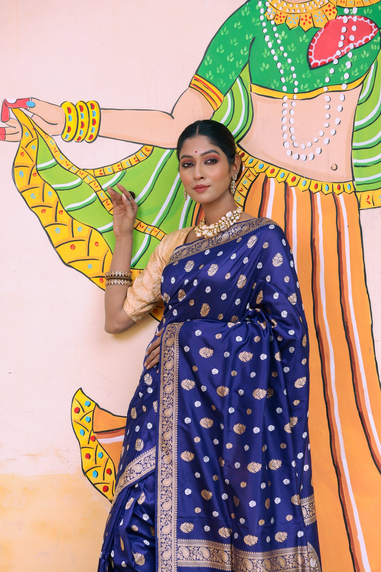 Royal Blue Katan Pure Silk Kadwa Saree - Panaya