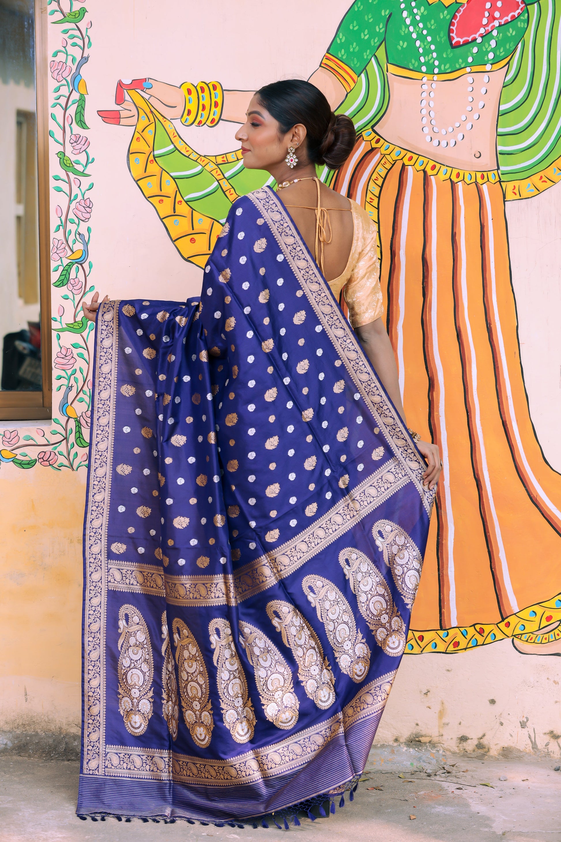 Royal Blue Katan Pure Silk Kadwa Saree - Panaya