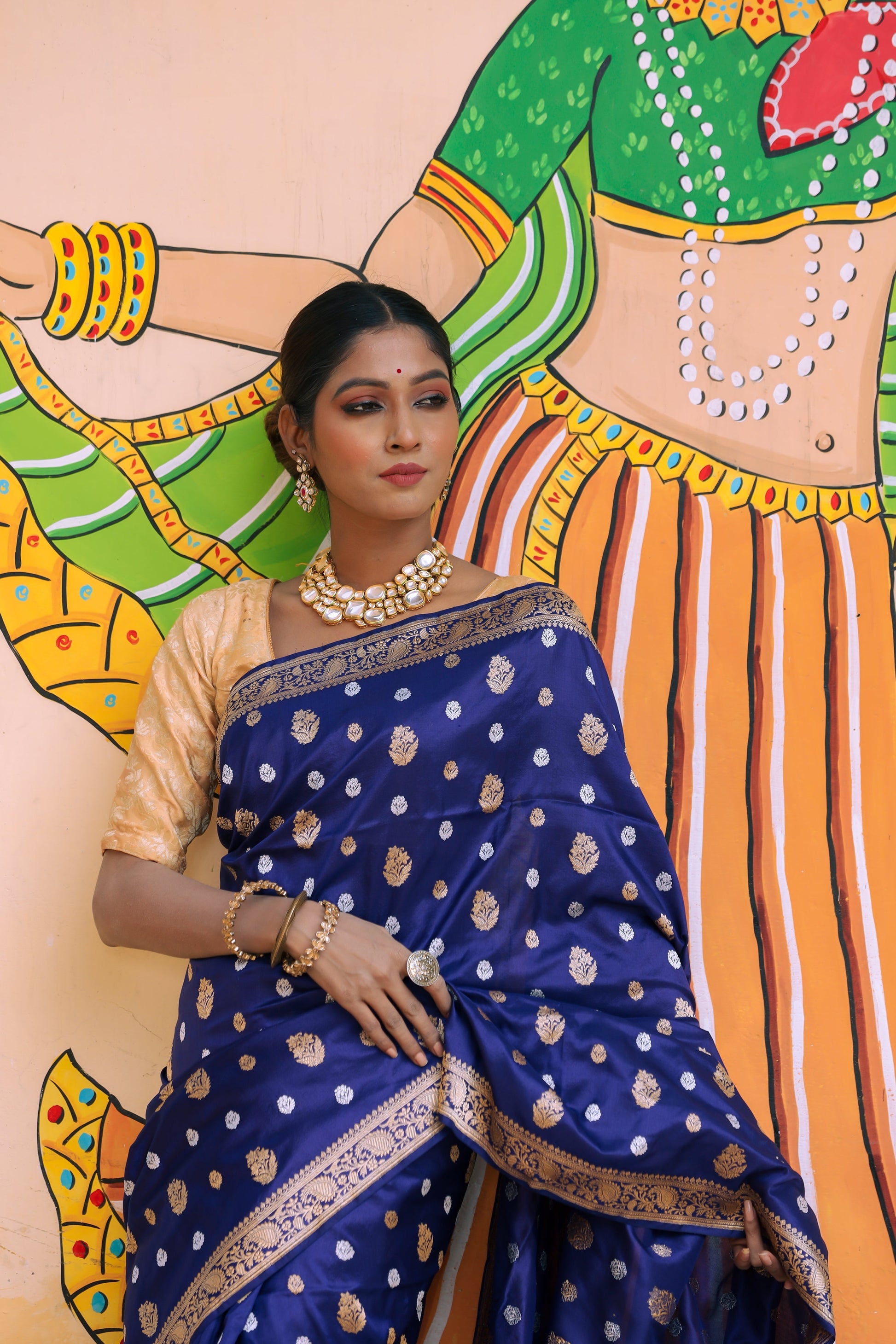 Royal Blue Katan Pure Silk Kadwa Saree - Panaya