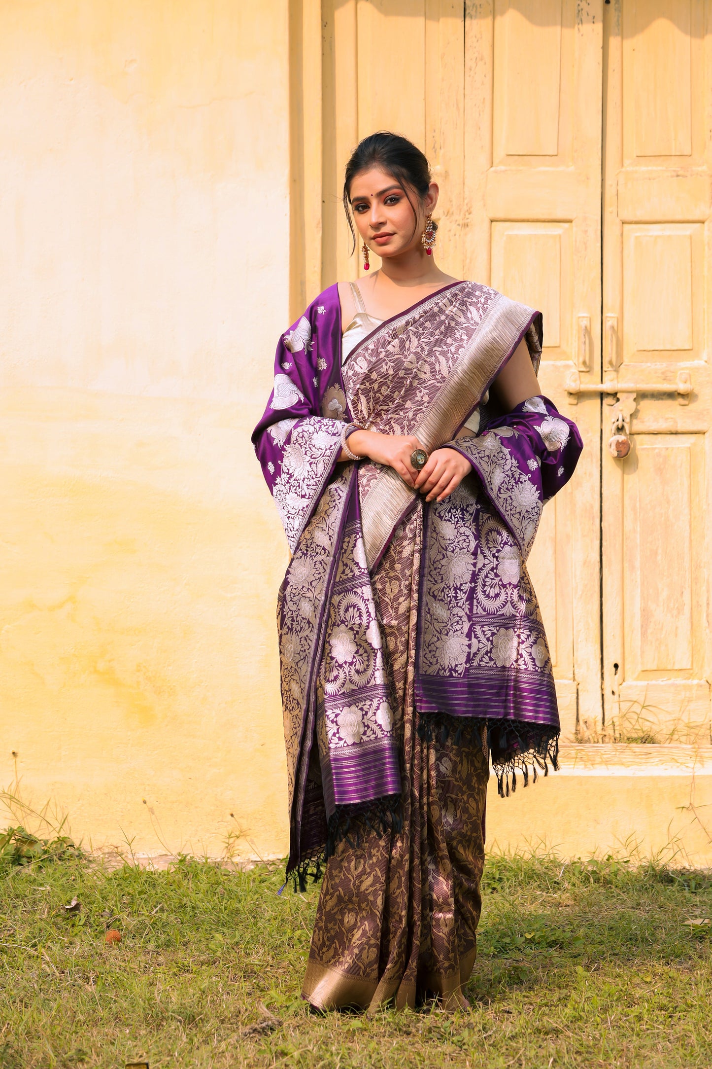 Purple Katan Pure Silk Tanchoi Saree