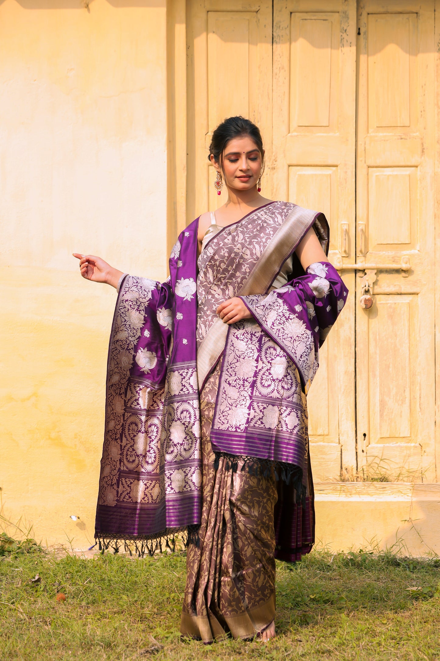 Purple Katan Pure Silk Tanchoi Saree