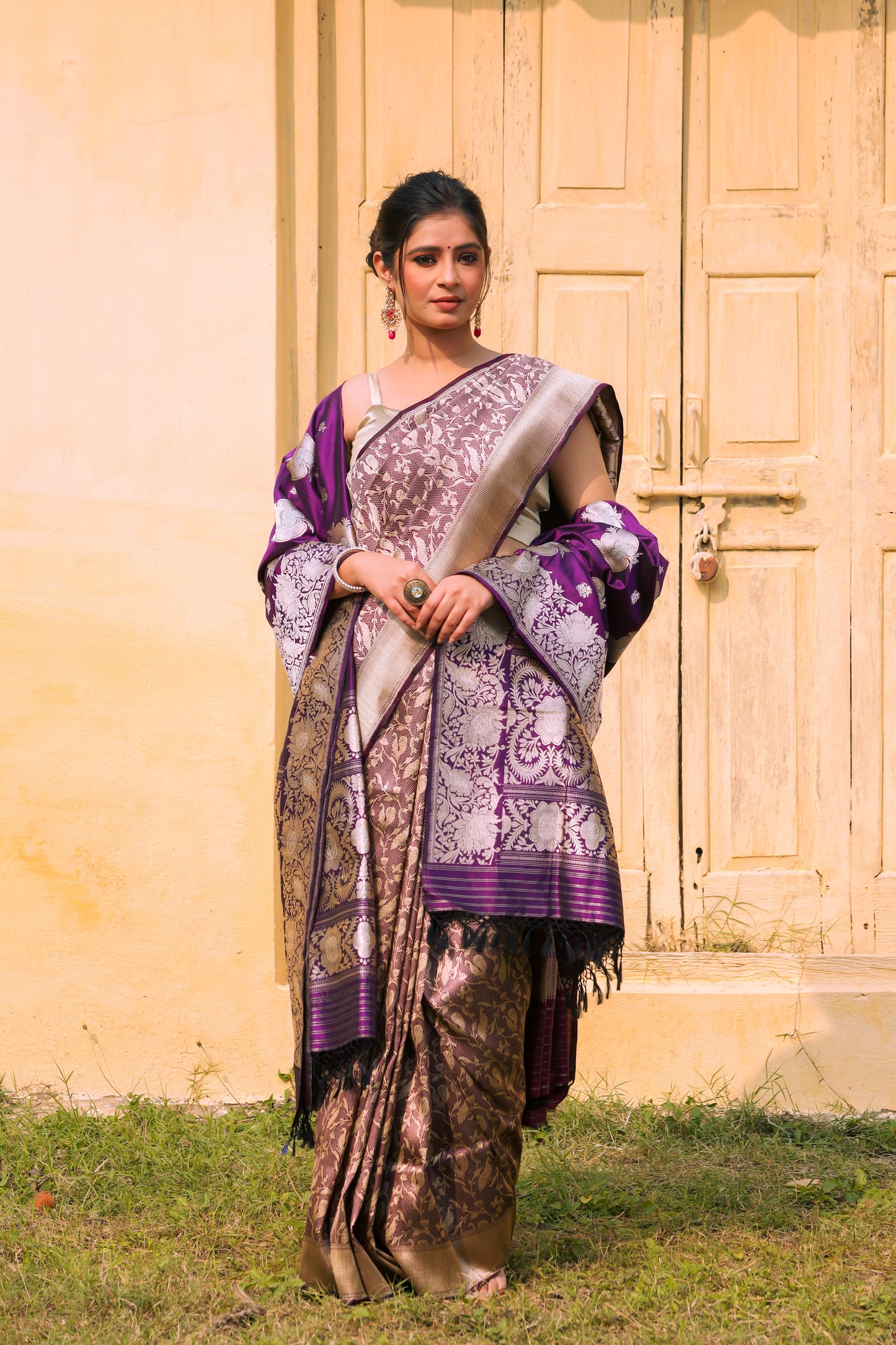 Purple Katan Pure Silk Tanchoi Saree - Panaya