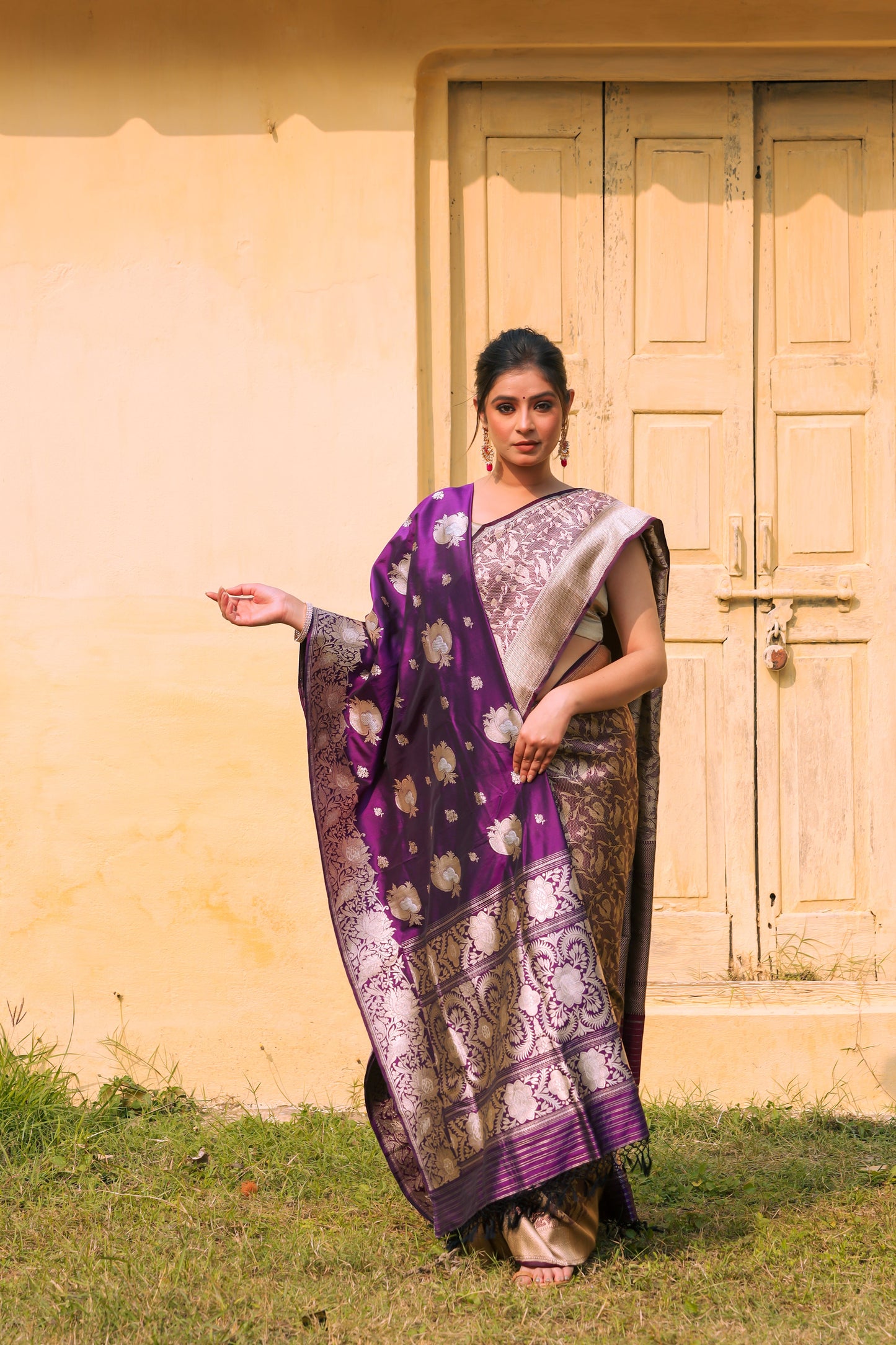 Purple Katan Pure Silk Tanchoi Saree - Panaya