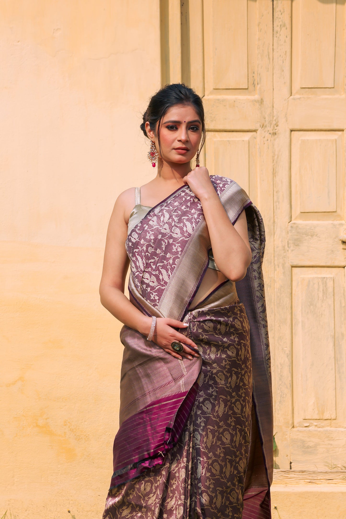 Purple Katan Pure Silk Tanchoi Saree - Panaya