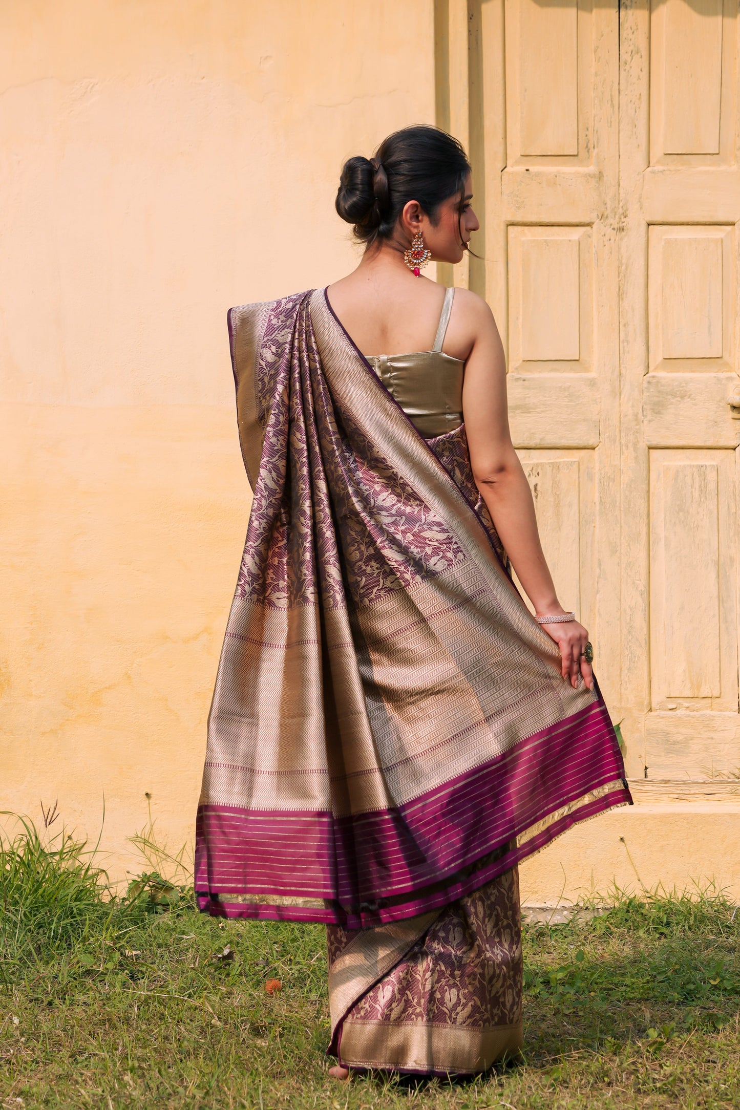 Purple Katan Pure Silk Tanchoi Saree