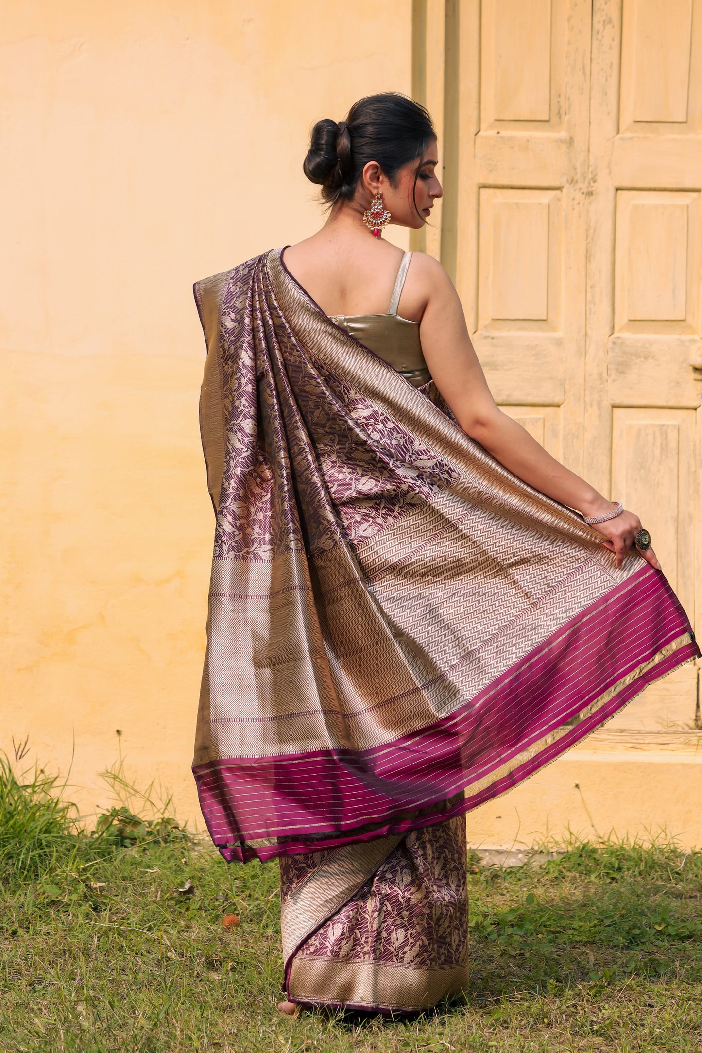 Purple Katan Pure Silk Tanchoi Saree