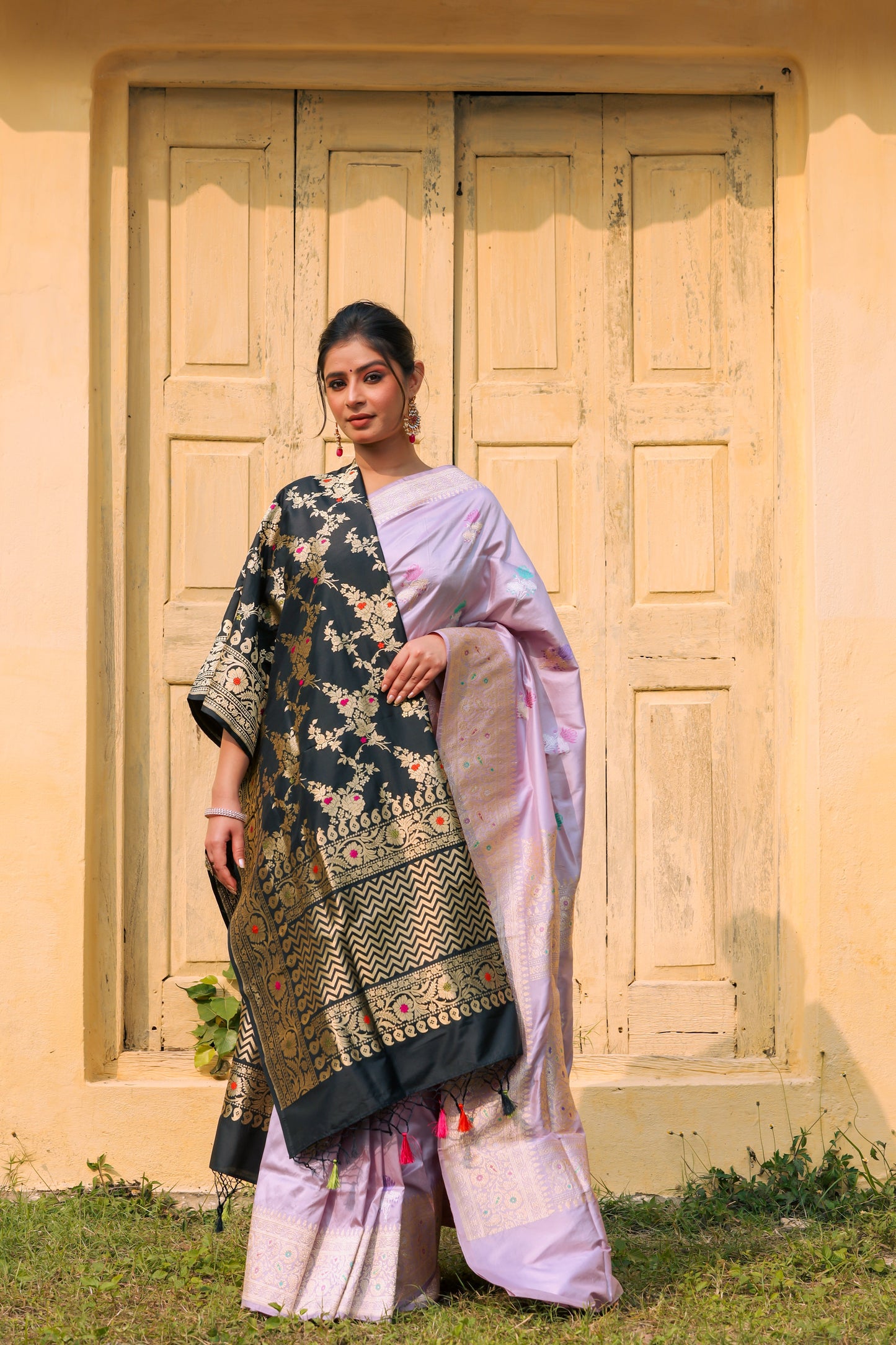 Lavender Katan Pure Silk Kadwa Saree - Panaya