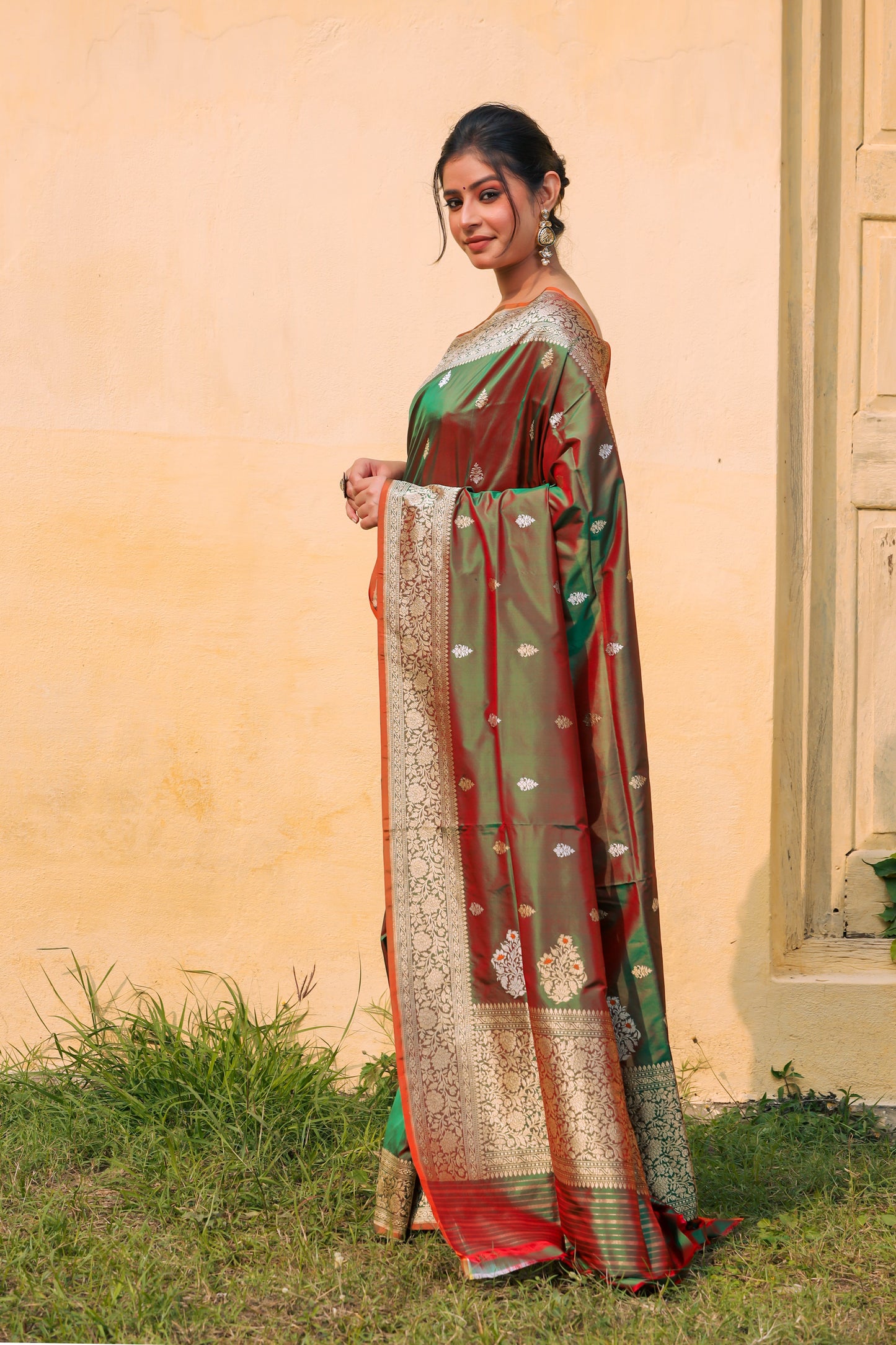 Green Katan Pure Silk Kadwa Saree - Panaya