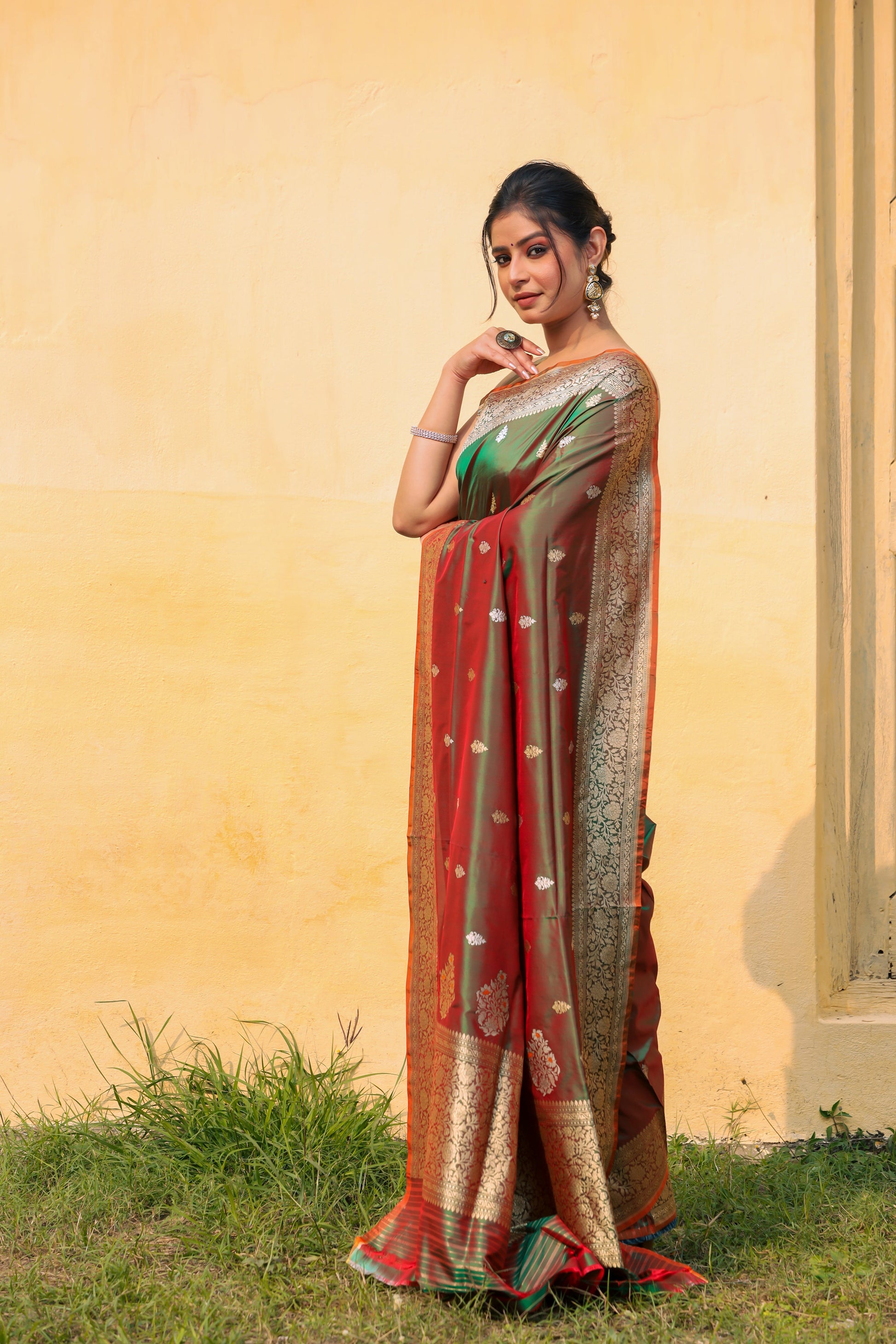 Green Katan Pure Silk Kadwa Saree - Panaya