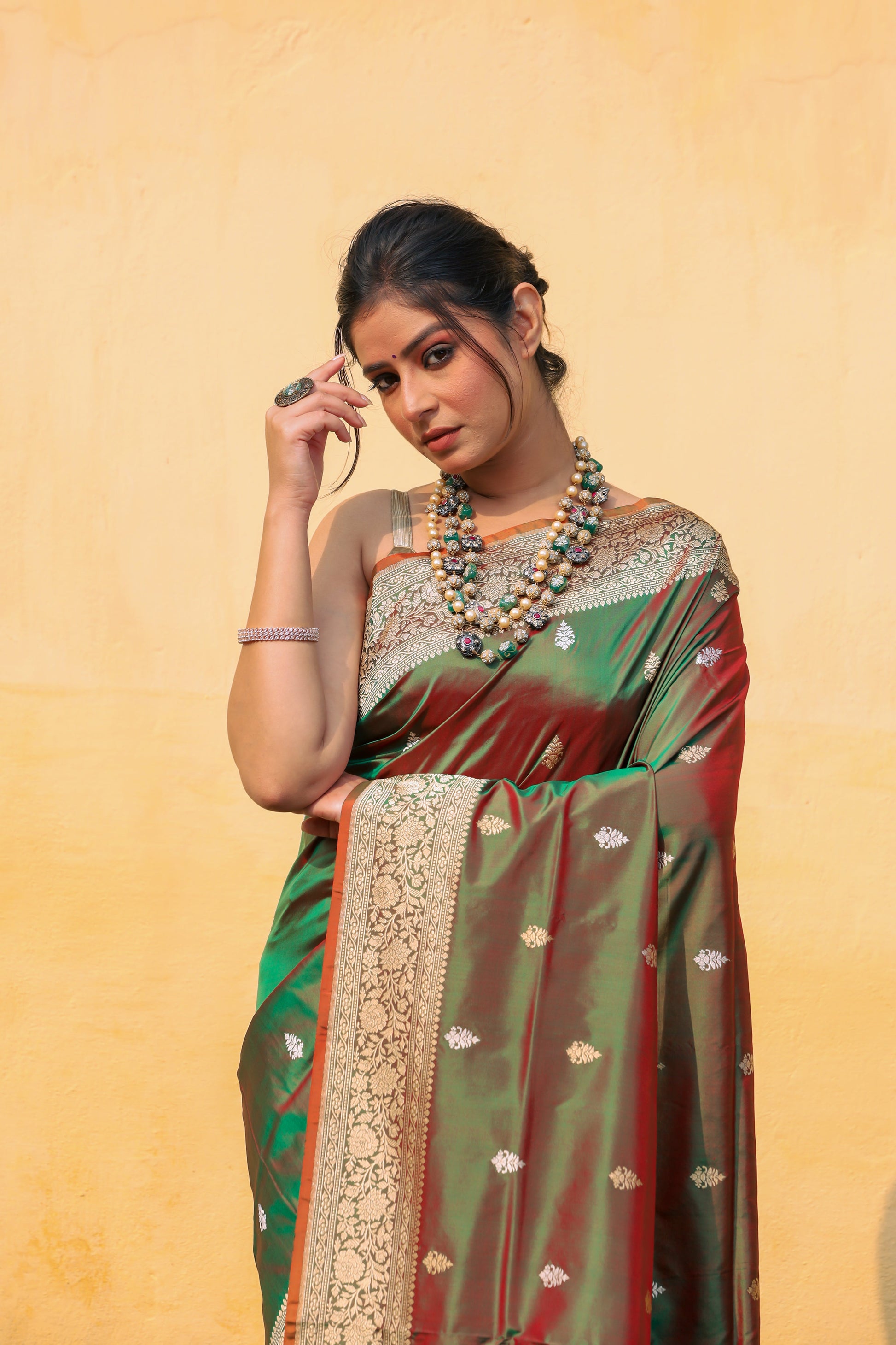 Green Katan Pure Silk Kadwa Saree - Panaya