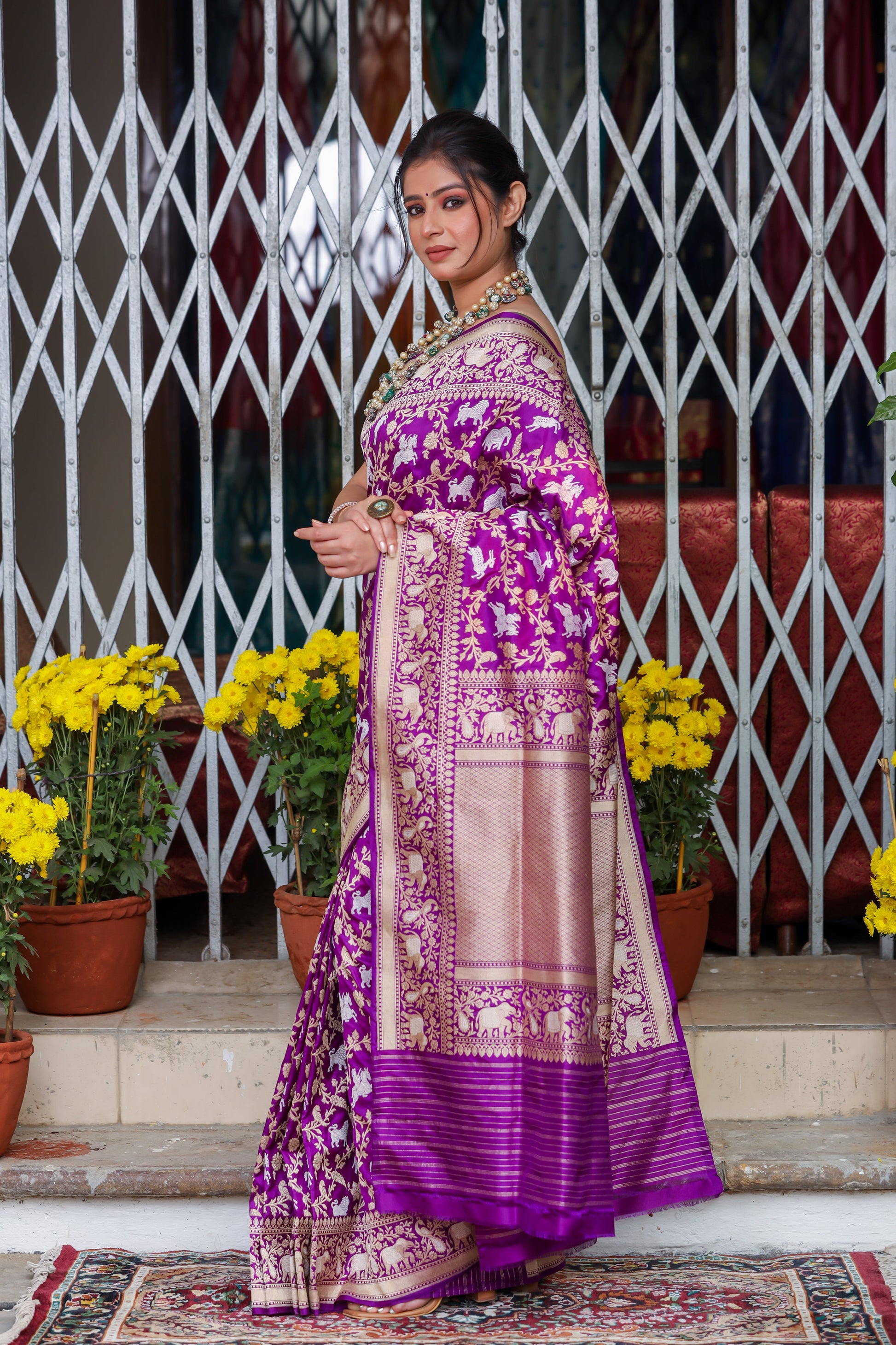 Purple Katan Pure Silk Kadwa Saree - Panaya