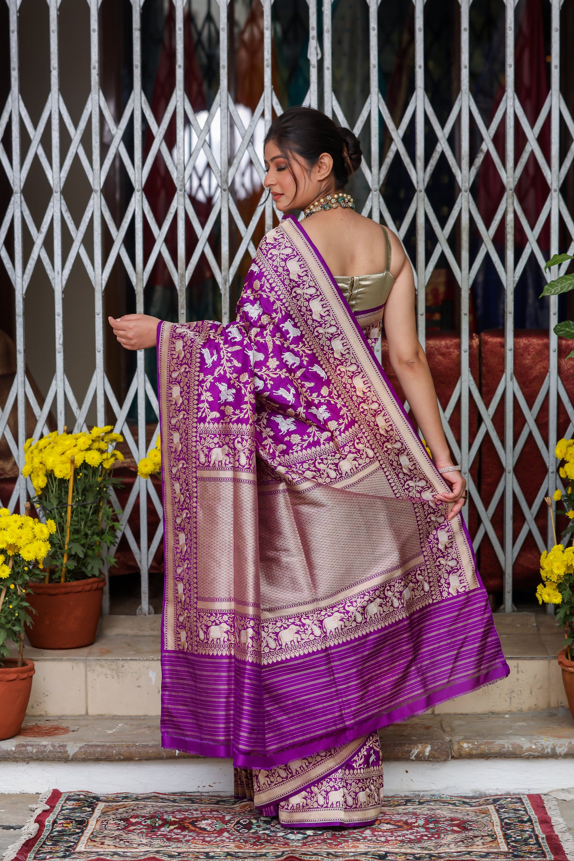 Purple Katan Pure Silk Kadwa Saree - Panaya