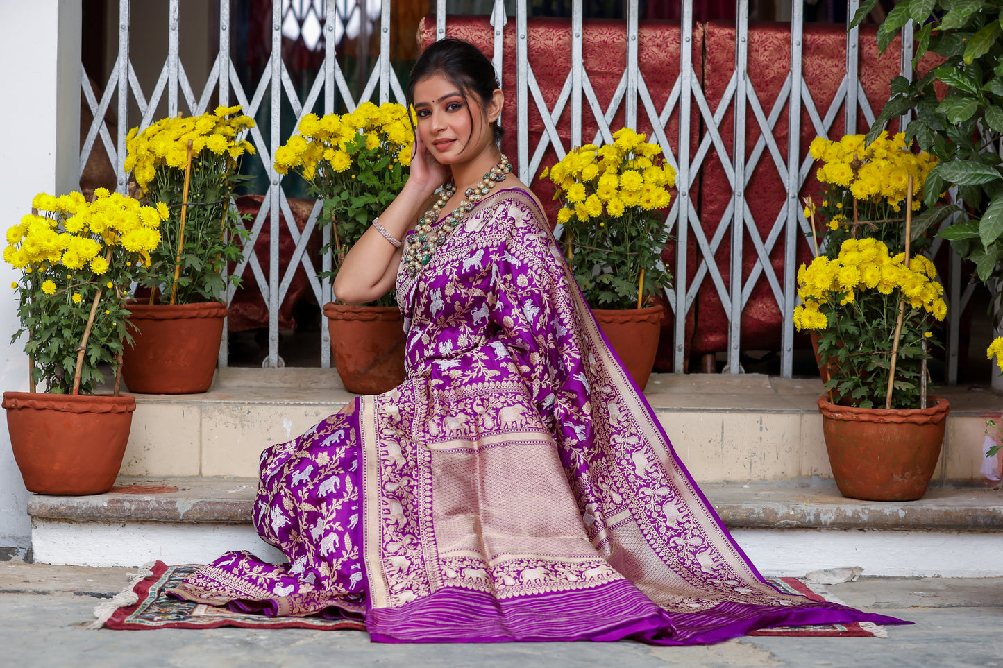 Purple Katan Pure Silk Kadwa Saree - Panaya