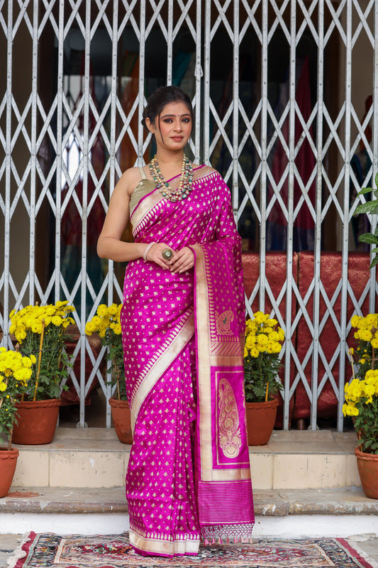 Magenta Katan Pure Silk Kadwa  Saree - Panaya