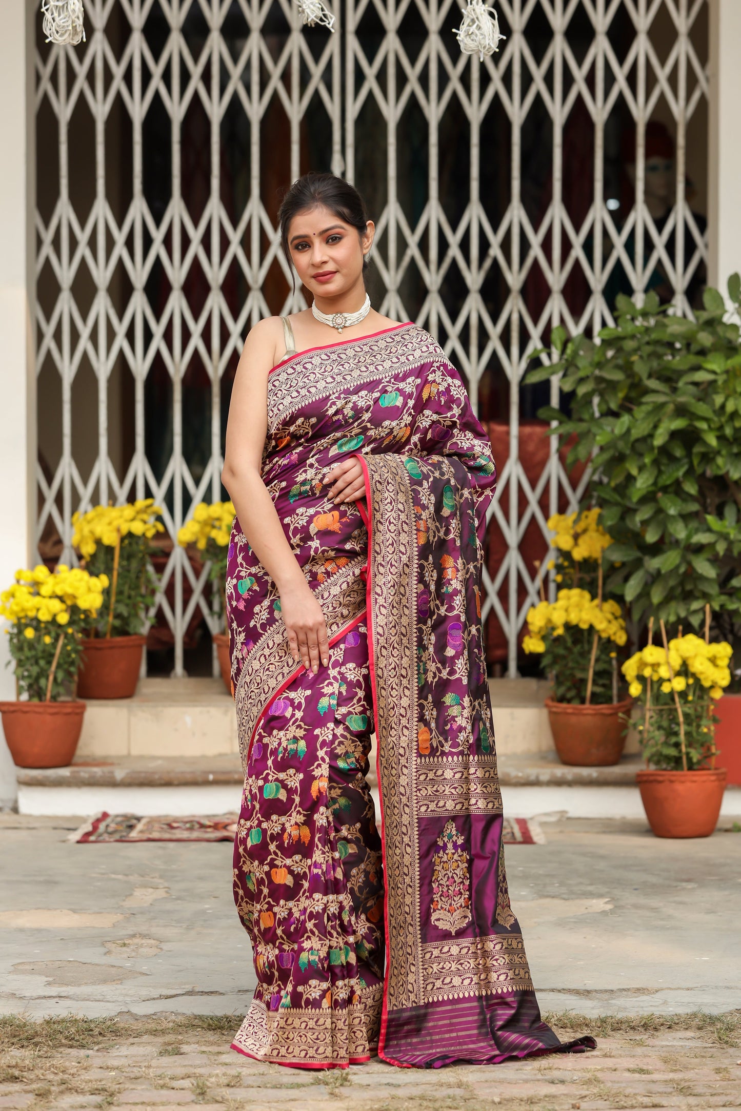 Purple Katan Pure Silk Kadwa Saree - Panaya