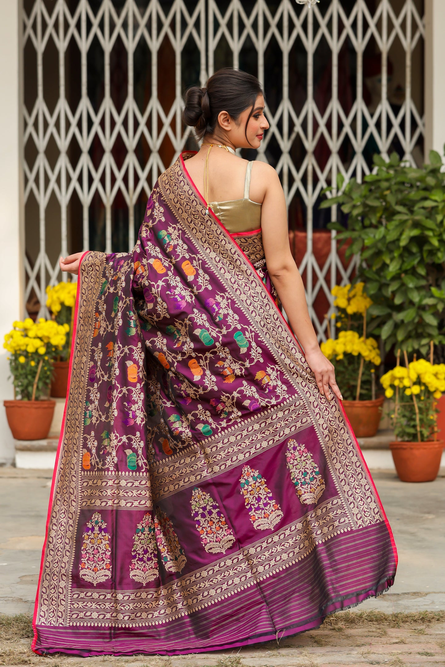 Purple Katan Pure Silk Kadwa Saree