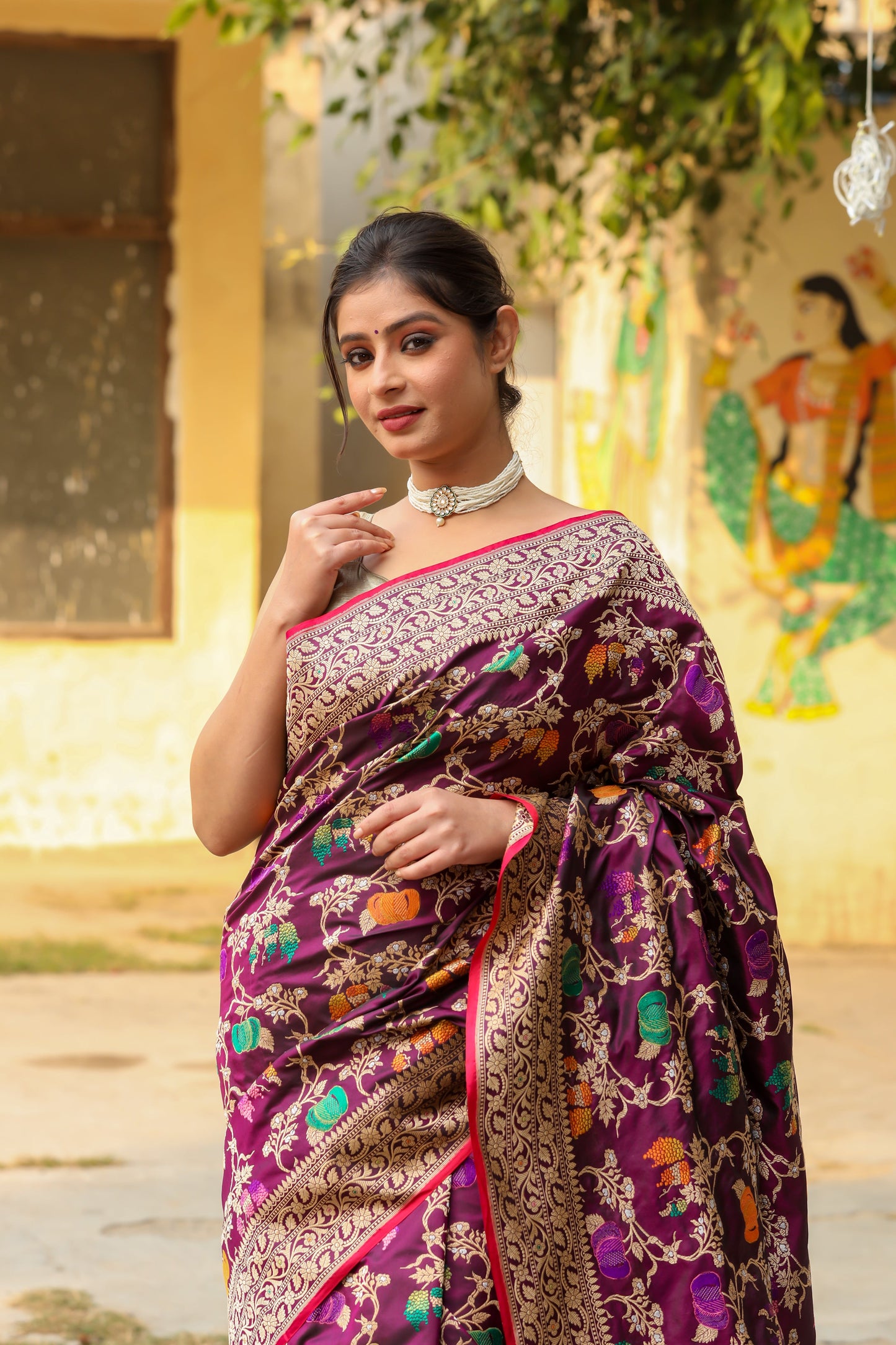 Purple Katan Pure Silk Kadwa Saree - Panaya