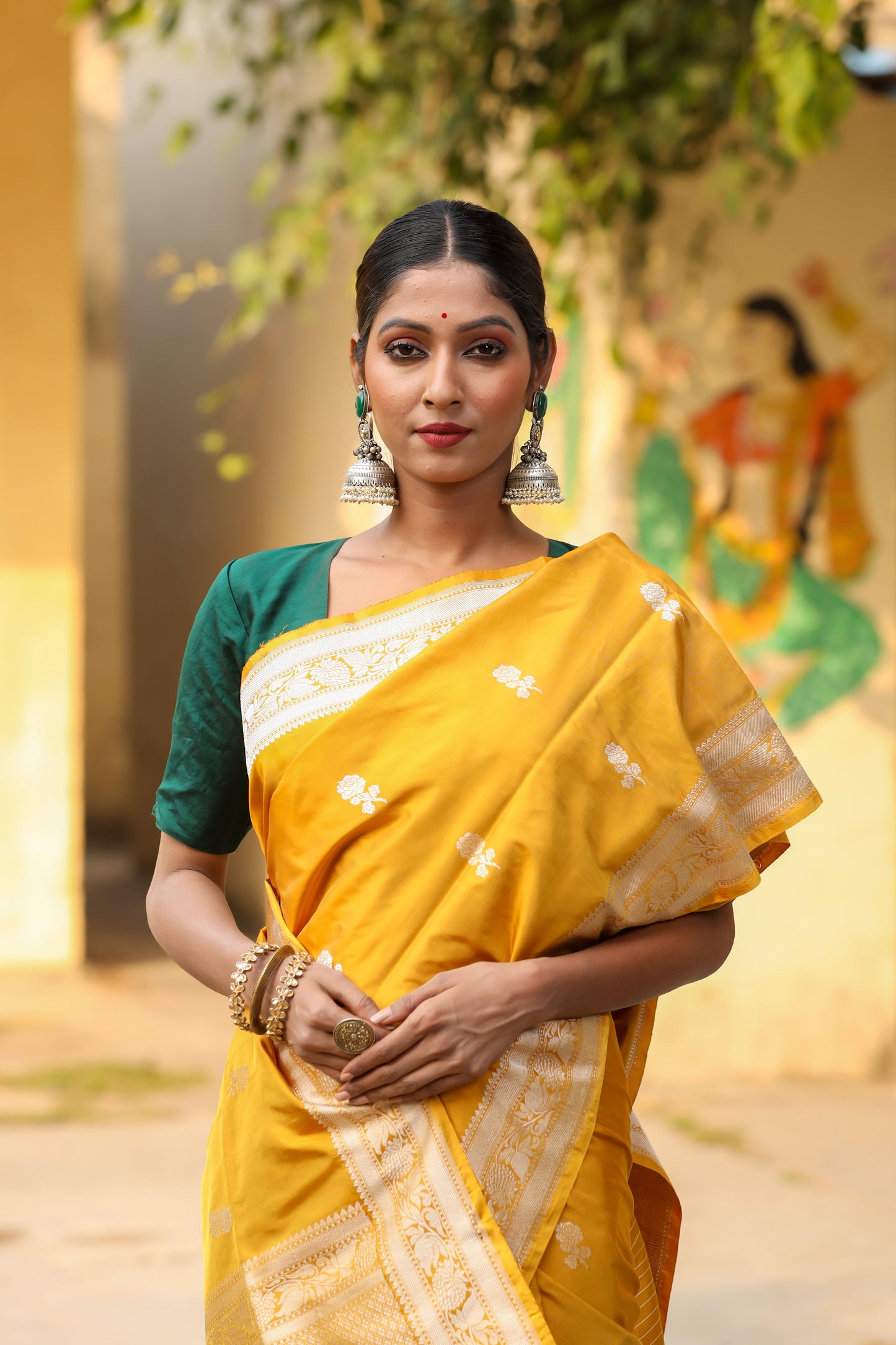 Mustard Katan Pure Silk Kadwa Saree - Panaya