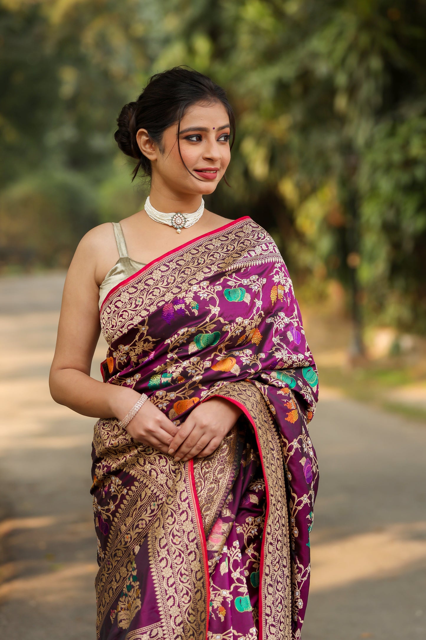 Purple Katan Pure Silk Kadwa Saree - Panaya