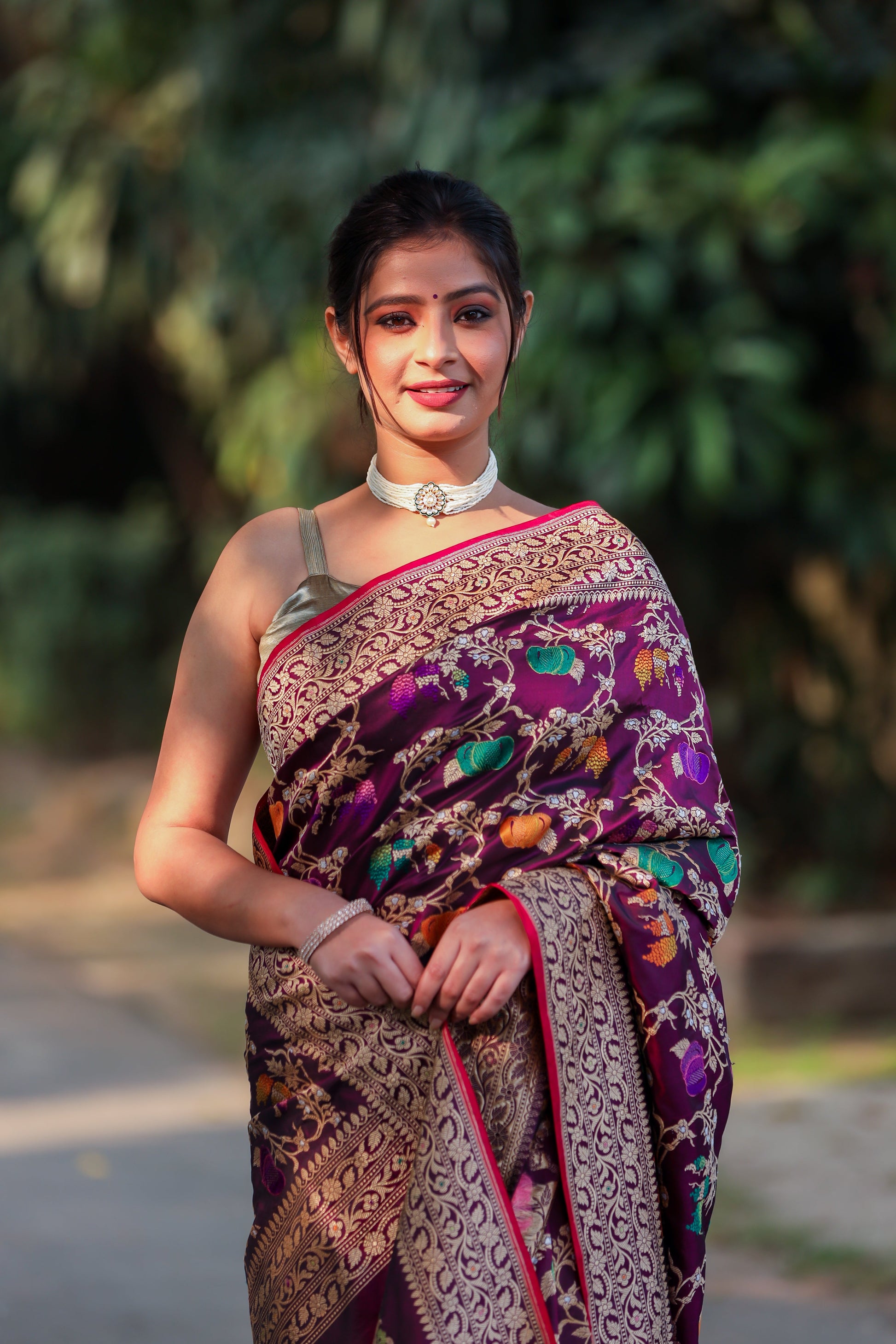 Purple Katan Pure Silk Kadwa Saree - Panaya