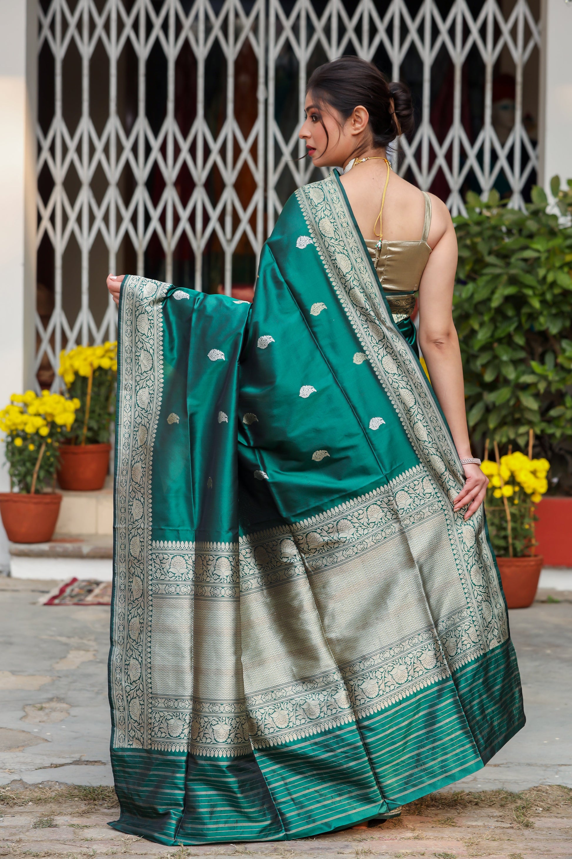 Green Katan Pure Silk Kadwa Saree - Panaya