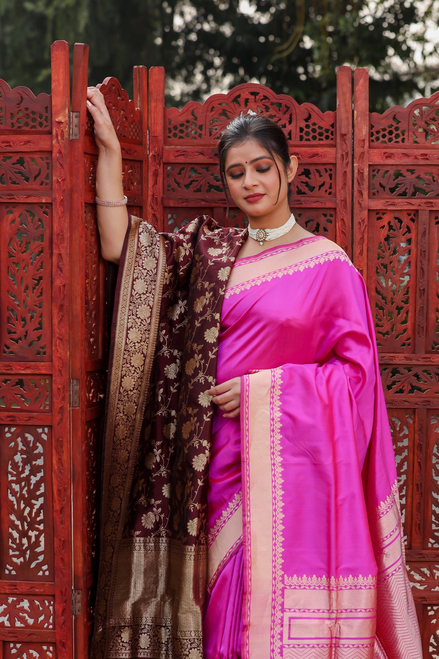 Rani Pink Katan Pure Silk Kadwa Saree - Panaya