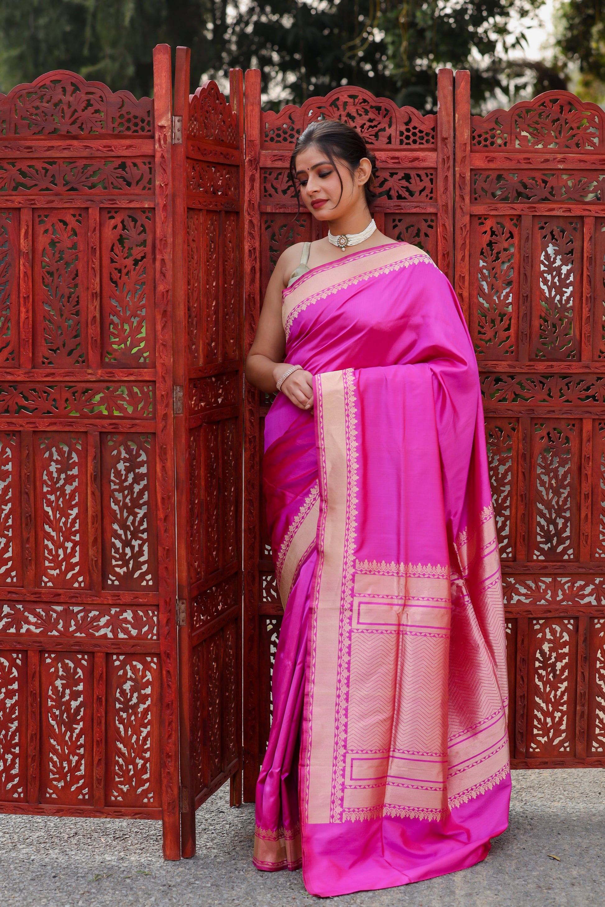 Rani Pink Katan Pure Silk Kadwa Saree - Panaya