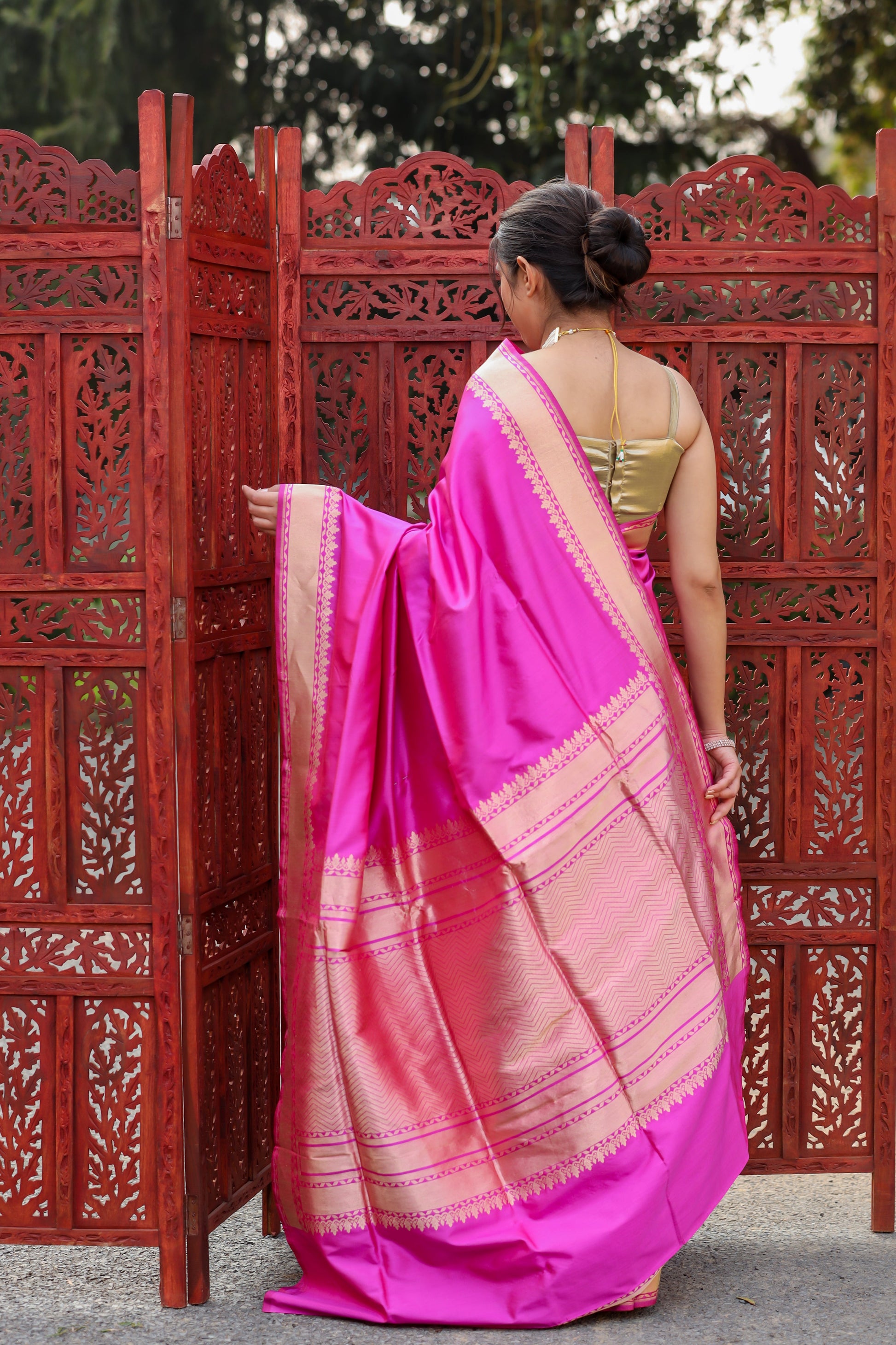 Rani Pink Katan Pure Silk Kadwa Saree - Panaya