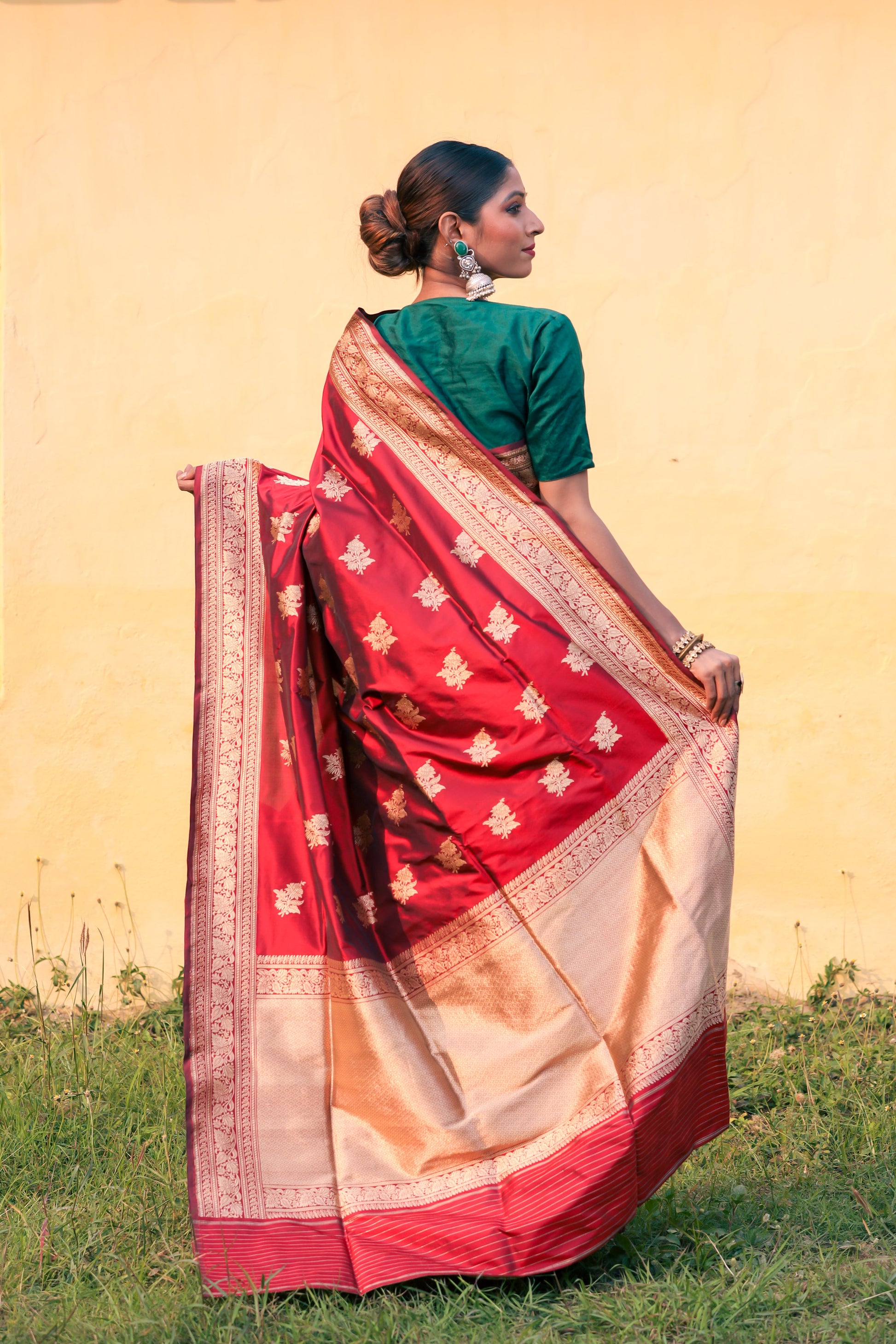 Maroon Katan Pure Silk Kadwa Saree - Panaya