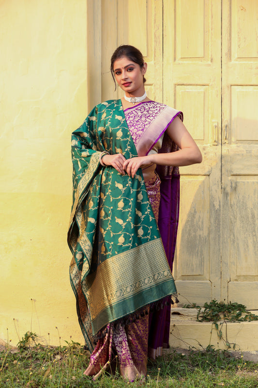 Purple Katan Pure Silk Tanchoi Saree - Panaya