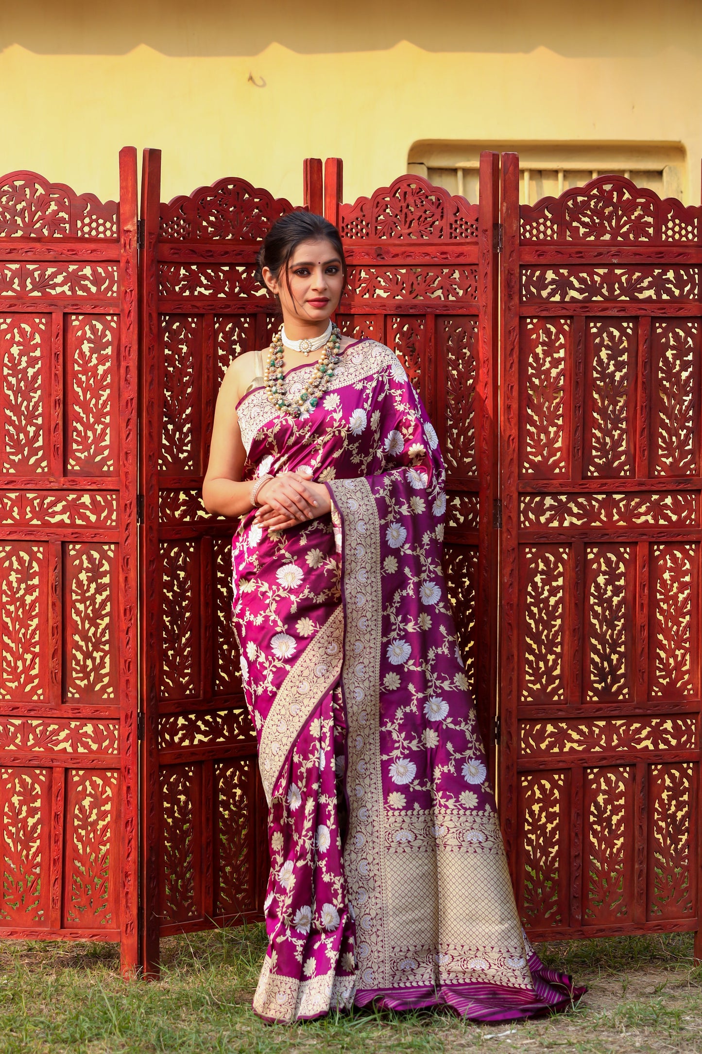 Magenta Katan Pure Silk Kadwa Saree - Panaya