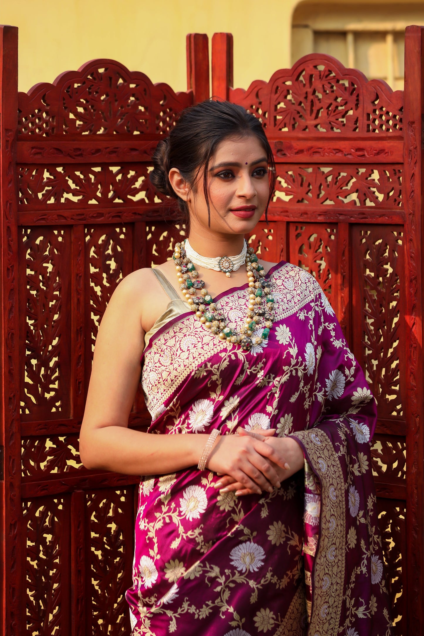 Magenta Katan Pure Silk Kadwa Saree - Panaya