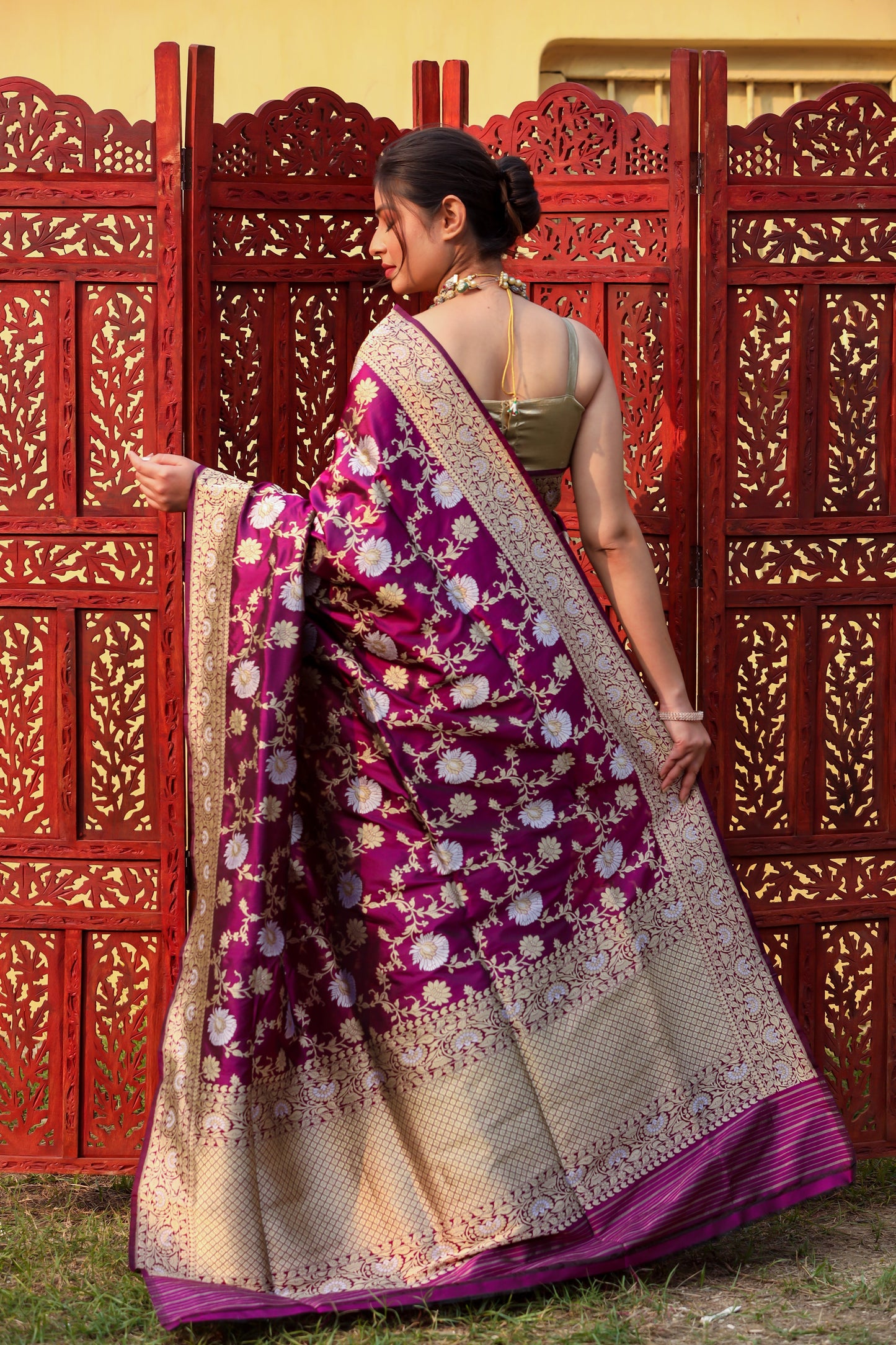 Magenta Katan Pure Silk Kadwa Saree - Panaya