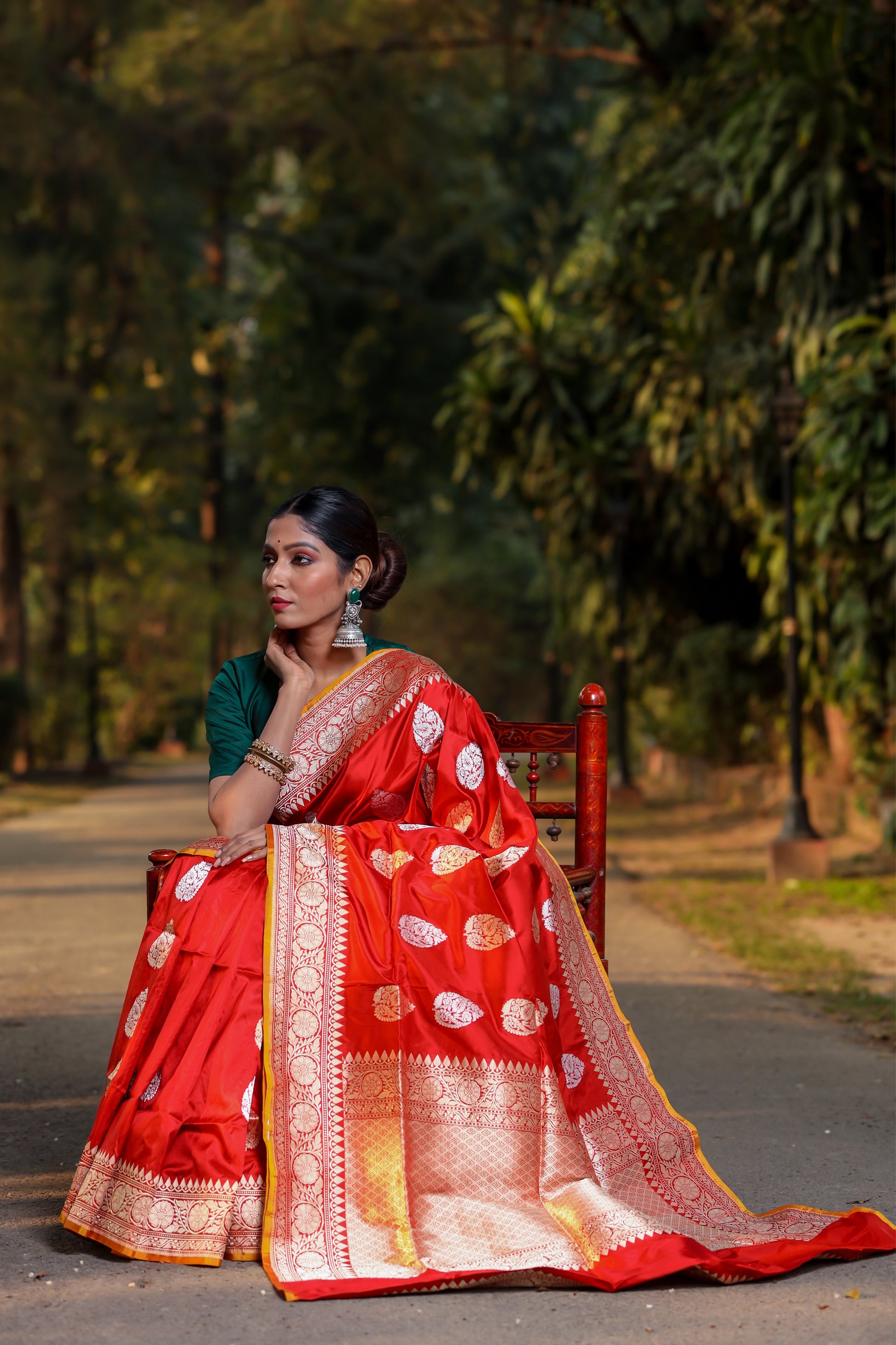 Rust Katan Pure Silk Kadwa Saree - Panaya