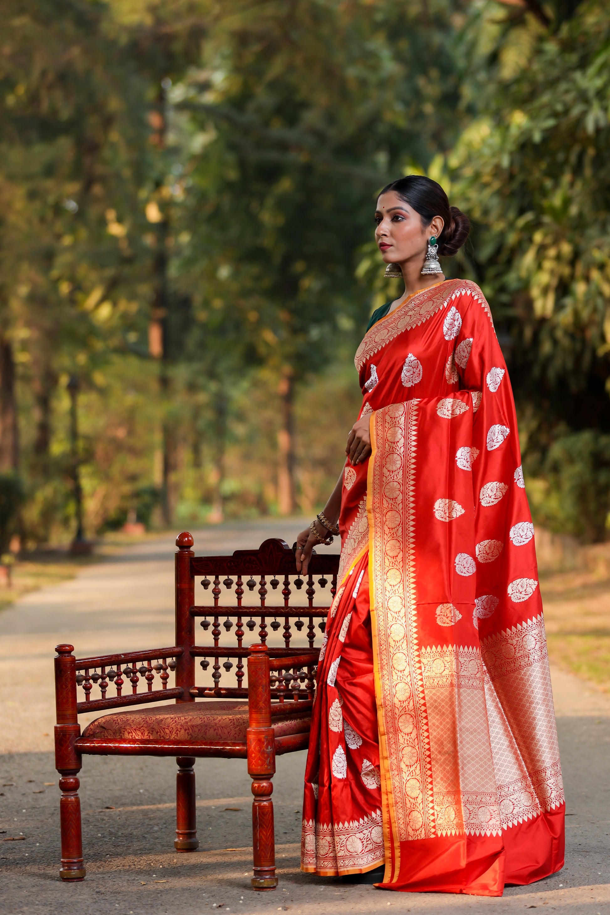 Rust Katan Pure Silk Kadwa Saree - Panaya