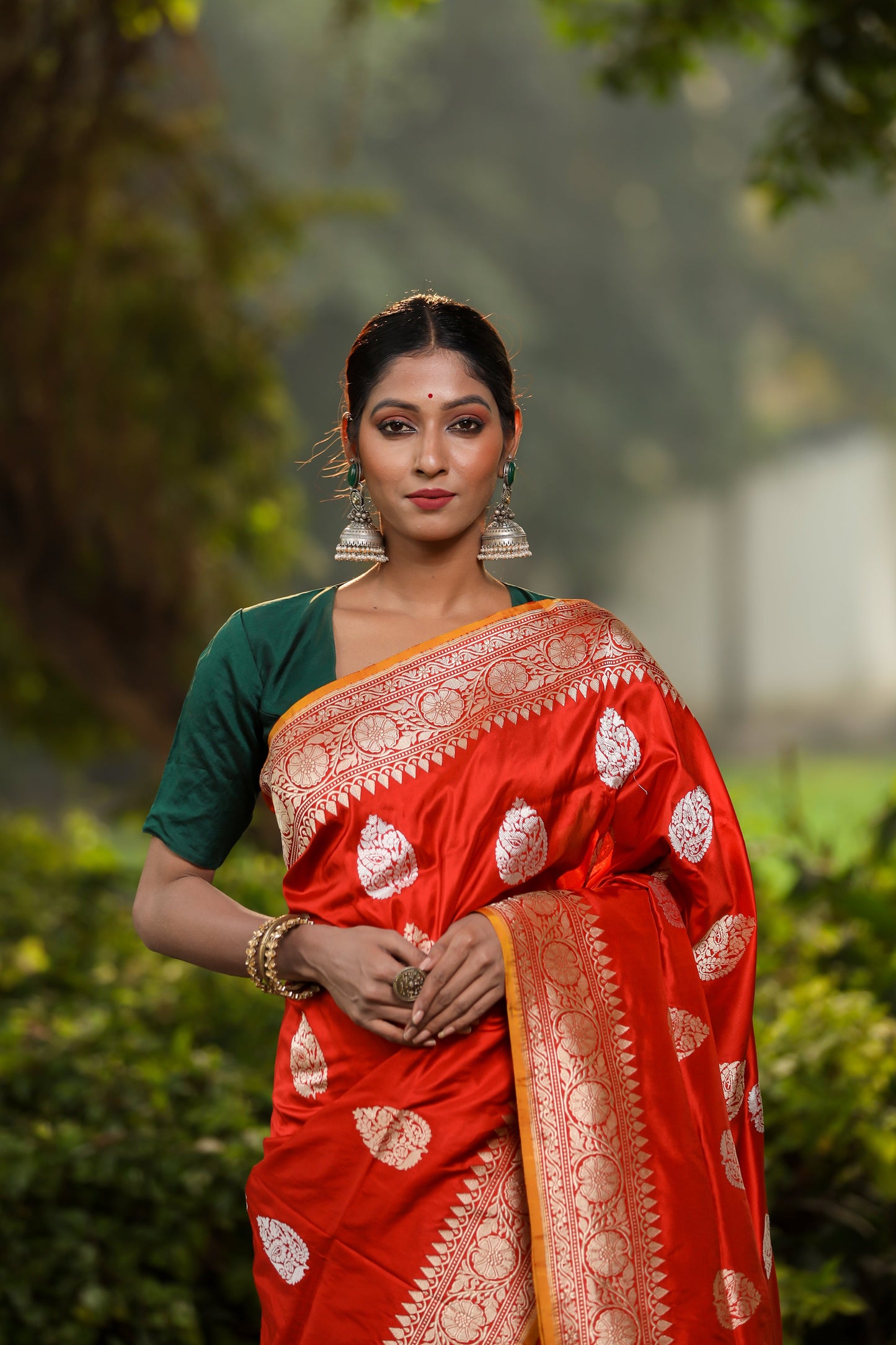 Rust Katan Pure Silk Kadwa Saree - Panaya