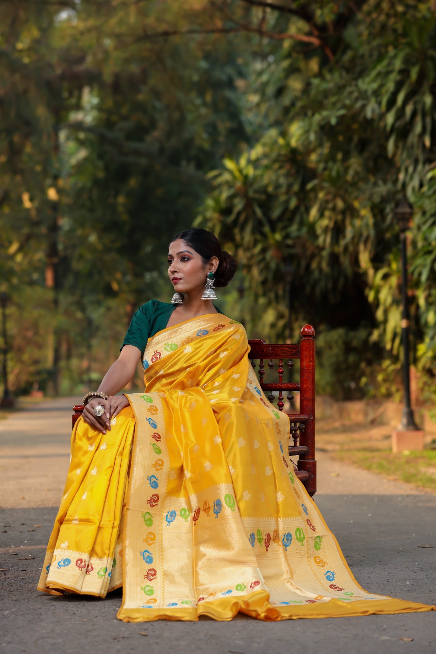 Mustard Katan Pure Silk Kadwa Saree - Panaya