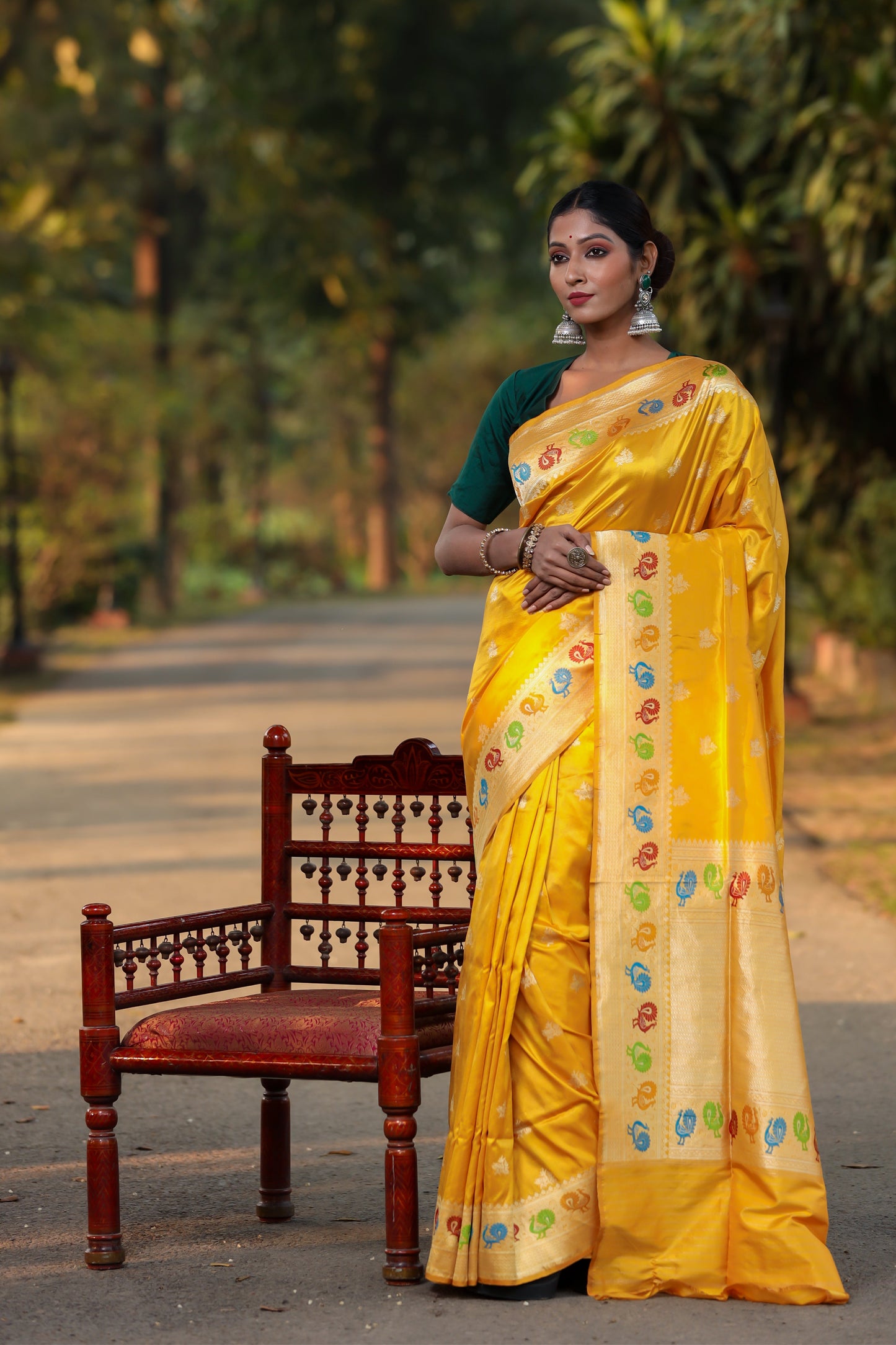 Mustard Katan Pure Silk Kadwa Saree - Panaya