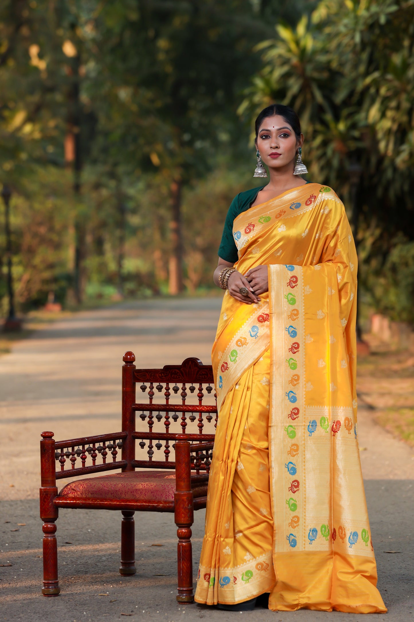 Mustard Katan Pure Silk Kadwa Saree - Panaya