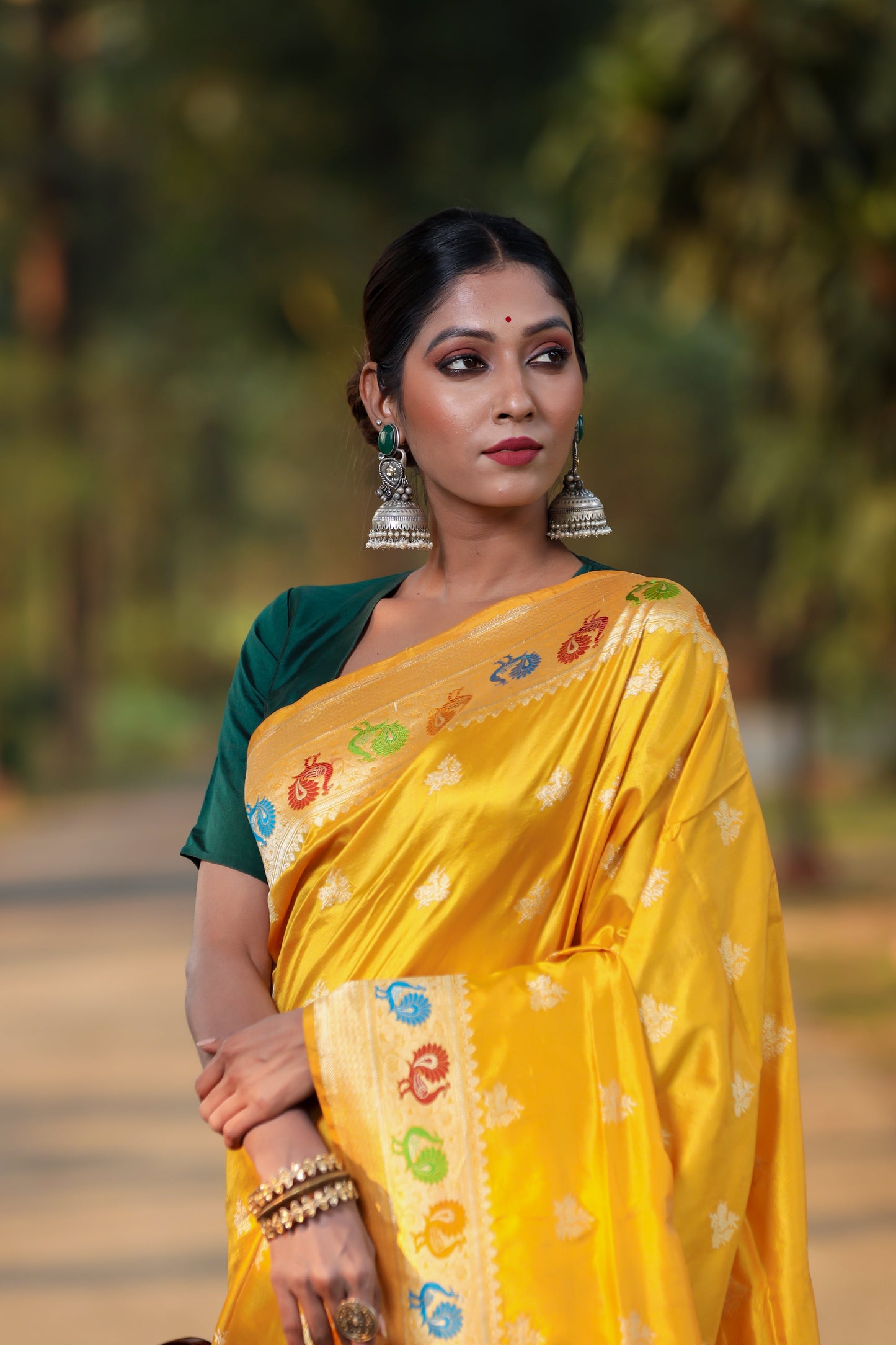 Mustard Katan Pure Silk Kadwa Saree - Panaya