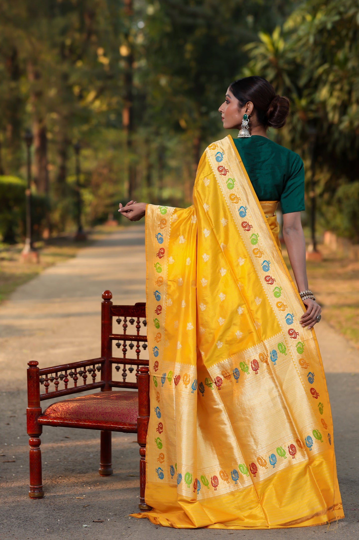 Mustard Katan Pure Silk Kadwa Saree - Panaya