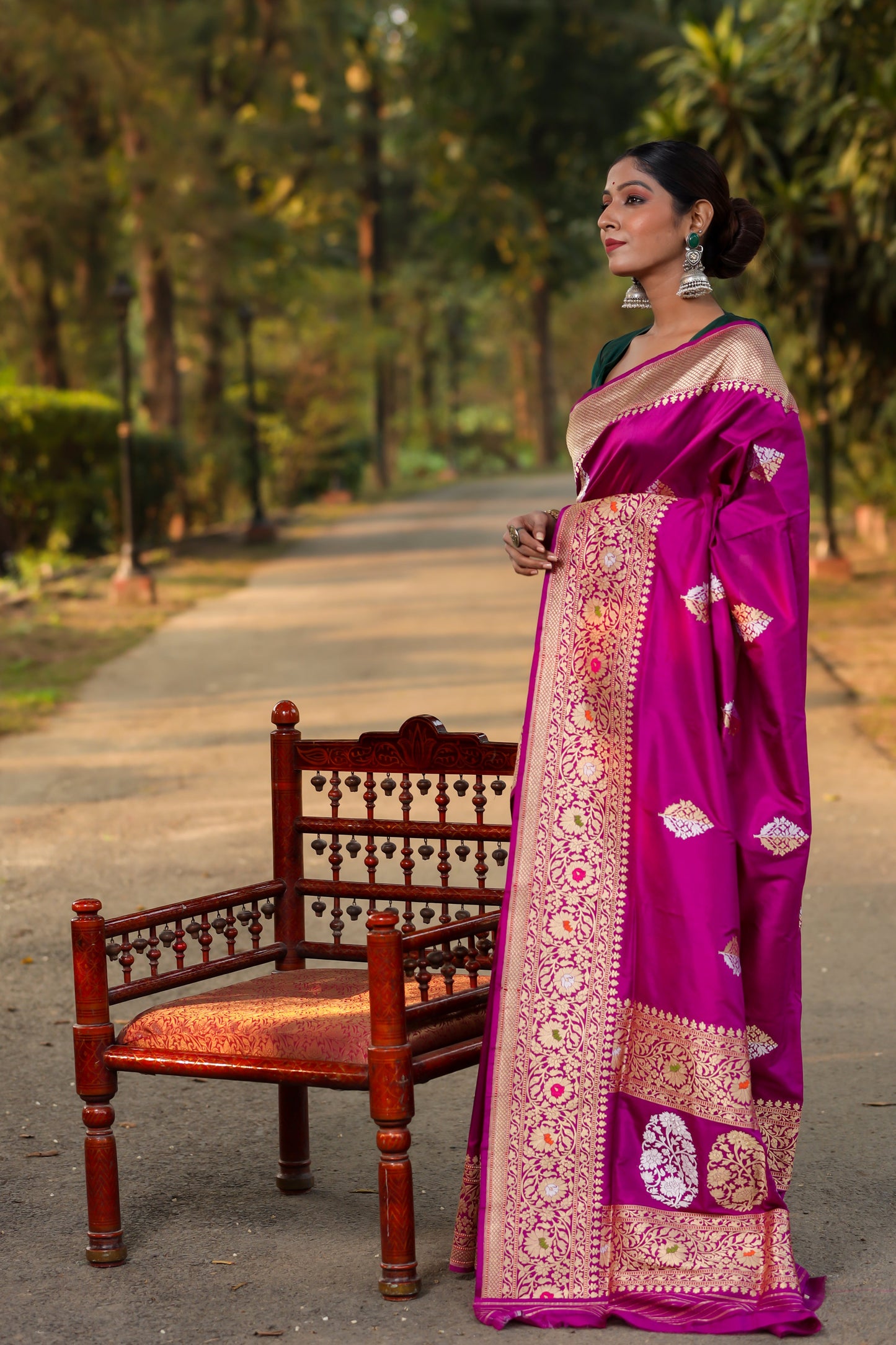 Purple Katan Pure Silk Kadwa Saree - Panaya