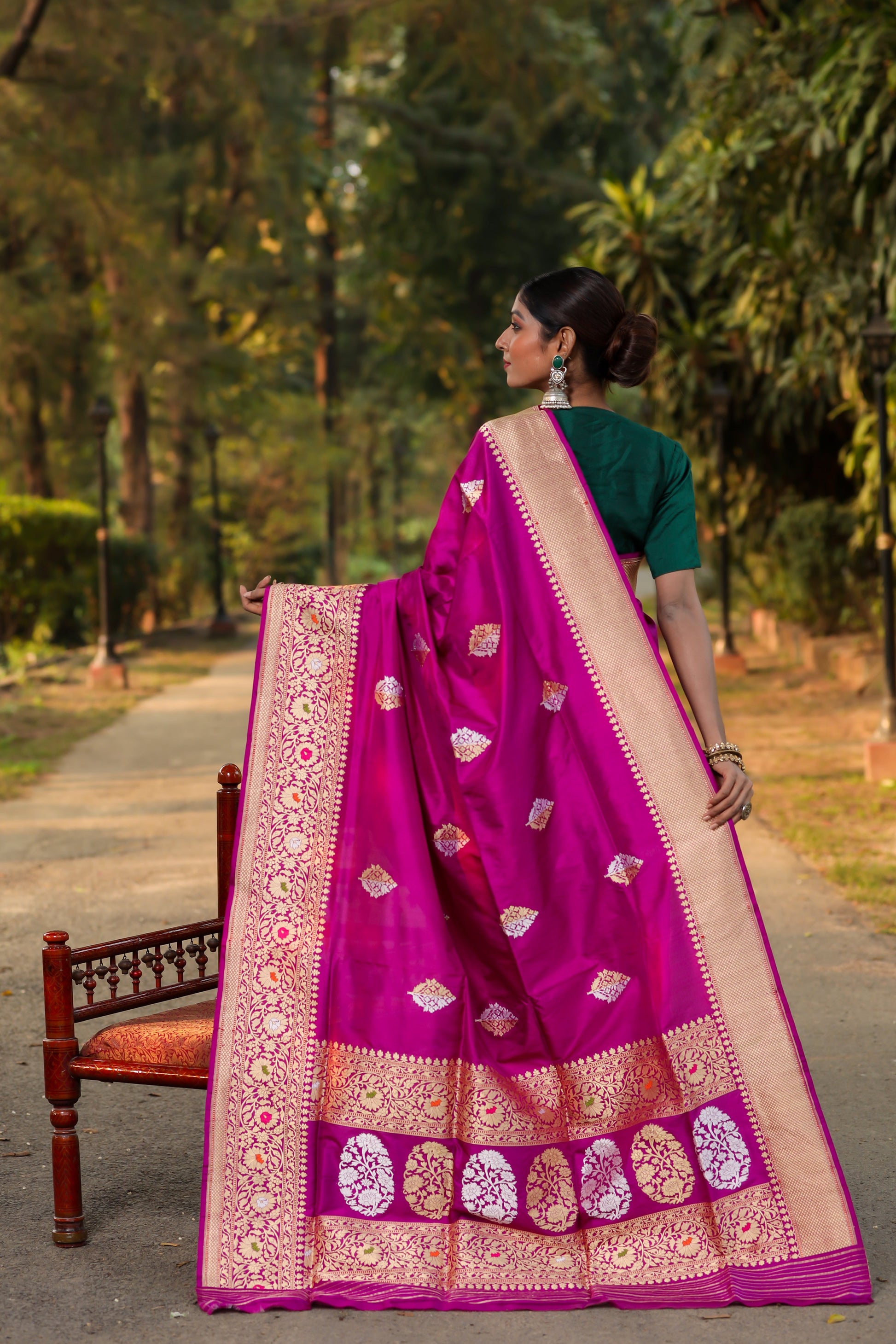 Purple Katan Pure Silk Kadwa Saree - Panaya