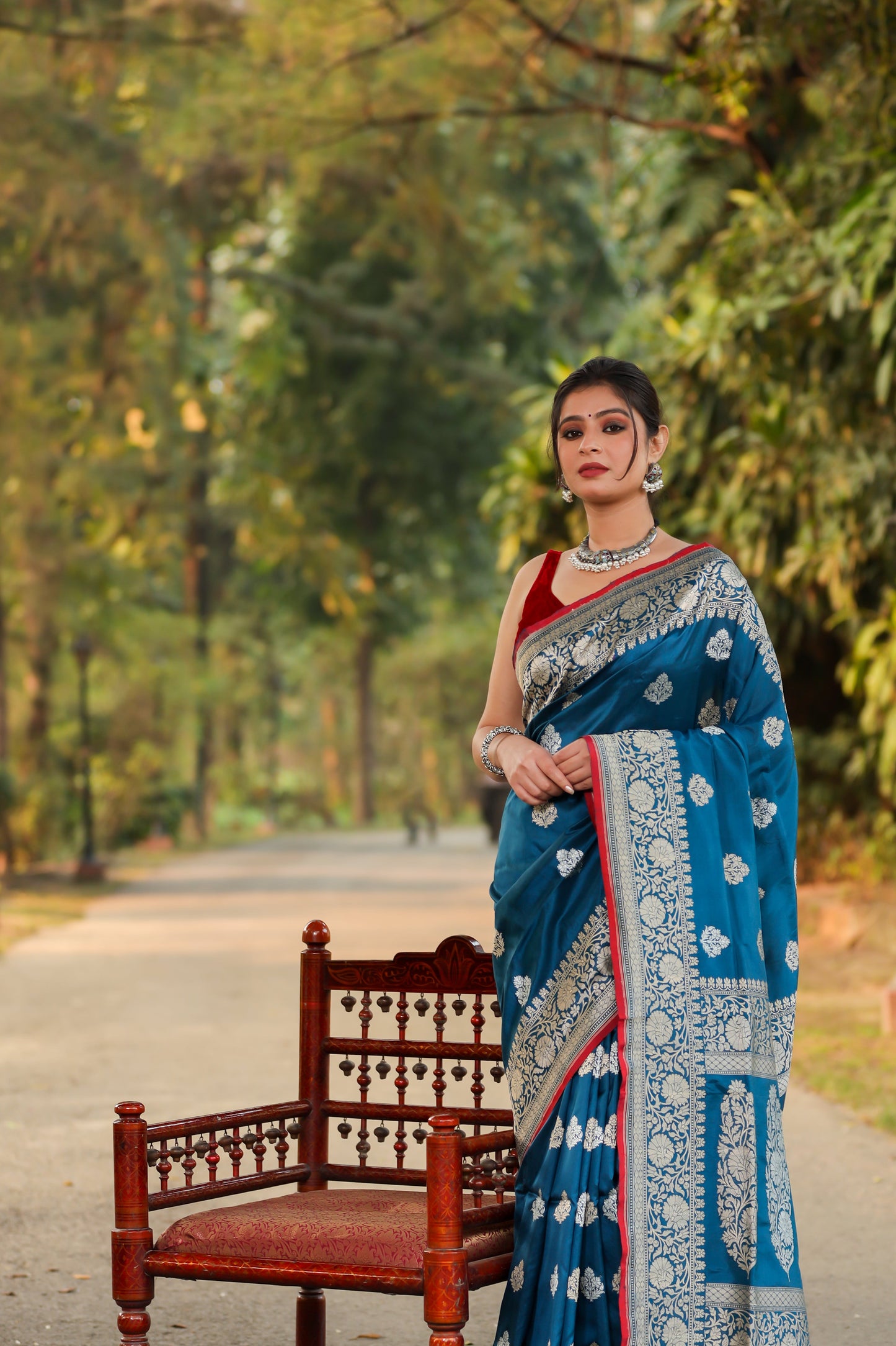 Teal Katan Pure Silk Kadwa Saree - Panaya