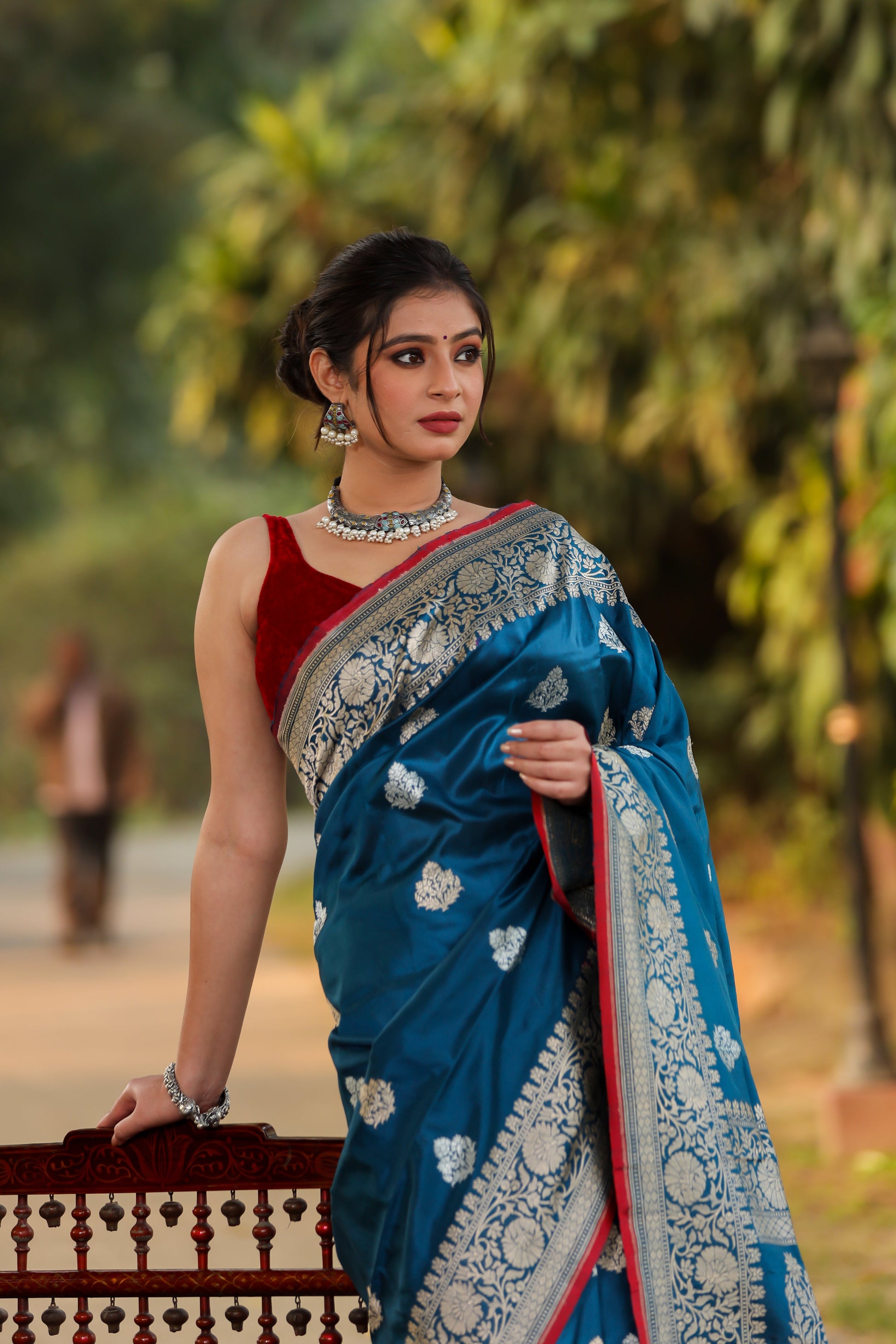 Teal Katan Pure Silk Kadwa Saree - Panaya