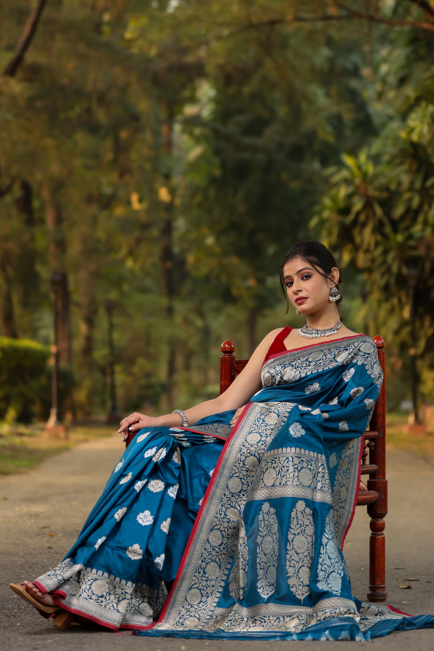 Teal Katan Pure Silk Kadwa Saree - Panaya