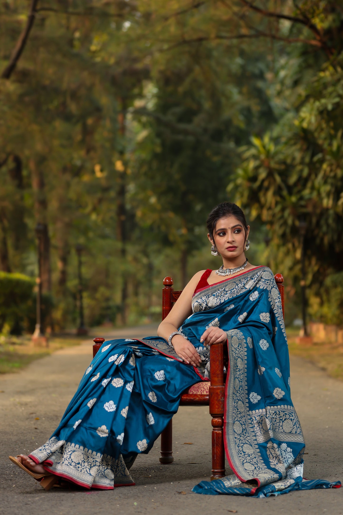 Teal Katan Pure Silk Kadwa Saree - Panaya