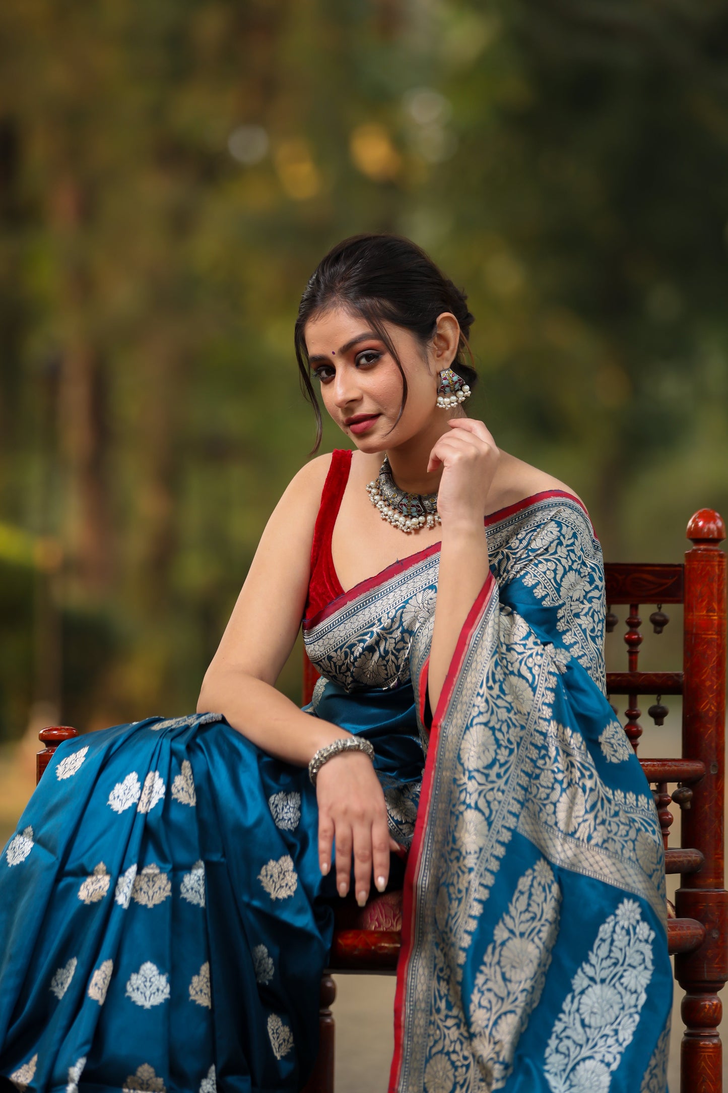 Teal Katan Pure Silk Kadwa Saree - Panaya