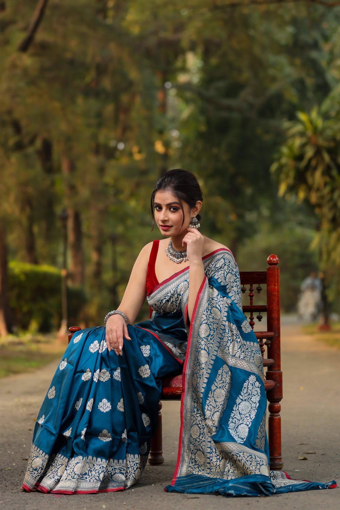 Teal Katan Pure Silk Kadwa Saree