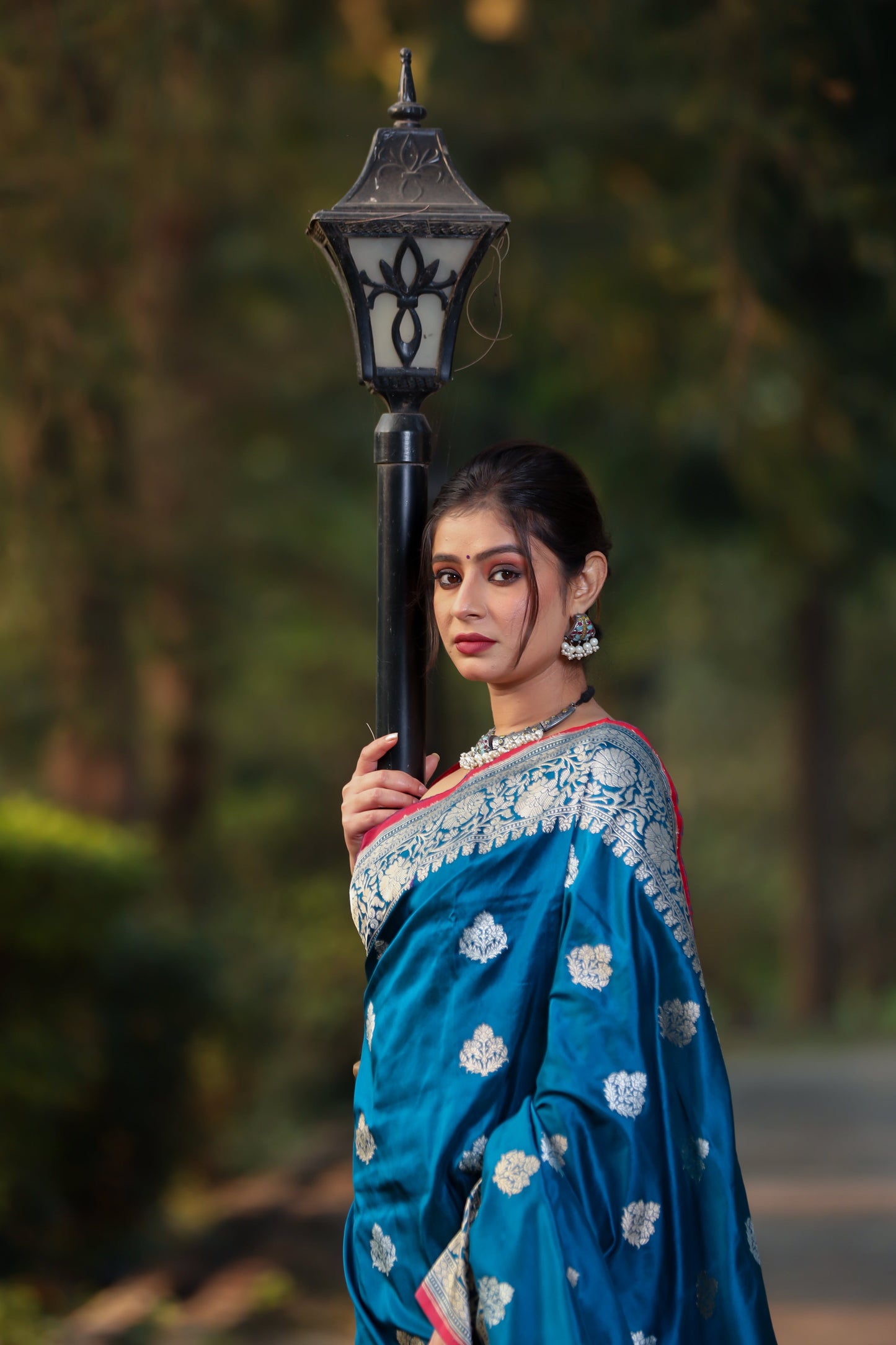 Teal Katan Pure Silk Kadwa Saree